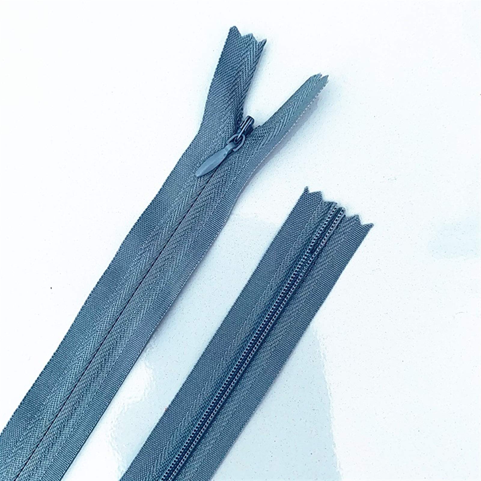 Plastic Zipper 10pcs 3# Concealed, Nylon Sewing Zip Ring, 20-60cm(Grey,35cm)