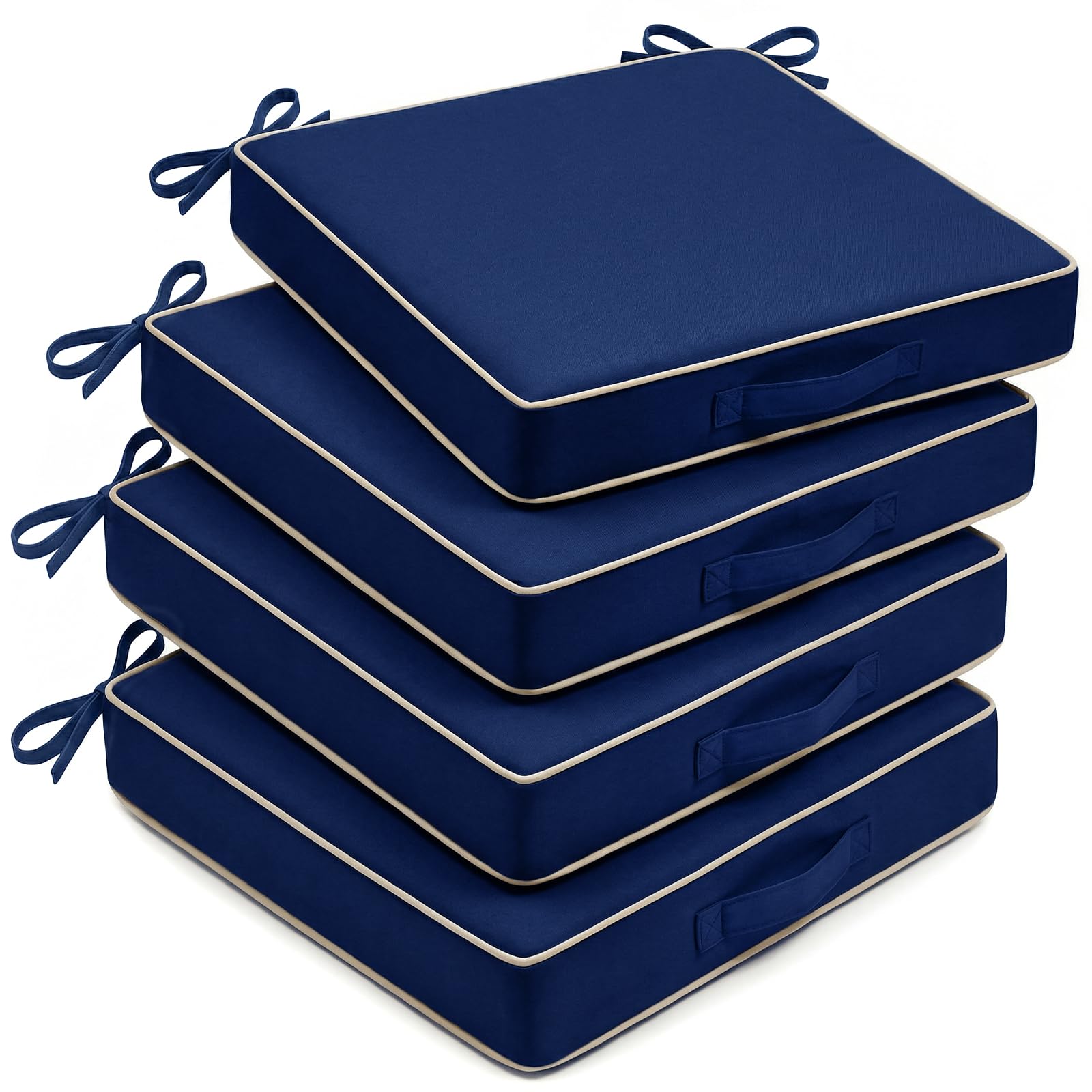 AS AWESLING 4 Pack Heavy Duty Square Chair Cushions for Garden, Patio, Indoor - Oxford Wipe Clean Cover, High Density Foam Filling (BLUE, 48cm x 48cm)