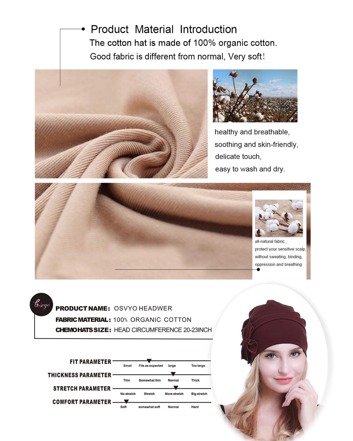 osvyo Bamboo Chemo Headscarf for Women Hair Loss – Cancer Slip On Headwear Turbans Sealed Packaging