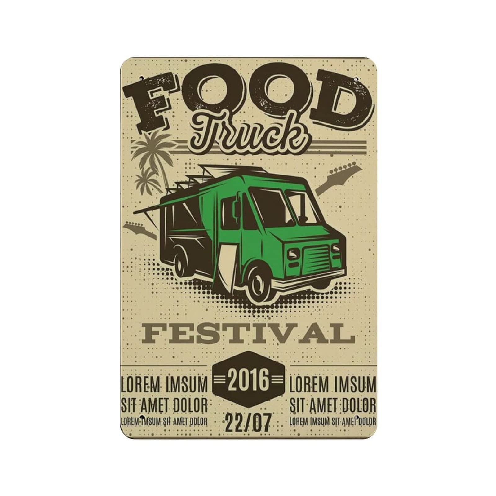 Metal Tin Sign Street Food Festival with Food Truck Vintage Tin Poster Metal Sign Wall Decoration Country Kitchen Home Garage Decor 12"x8"