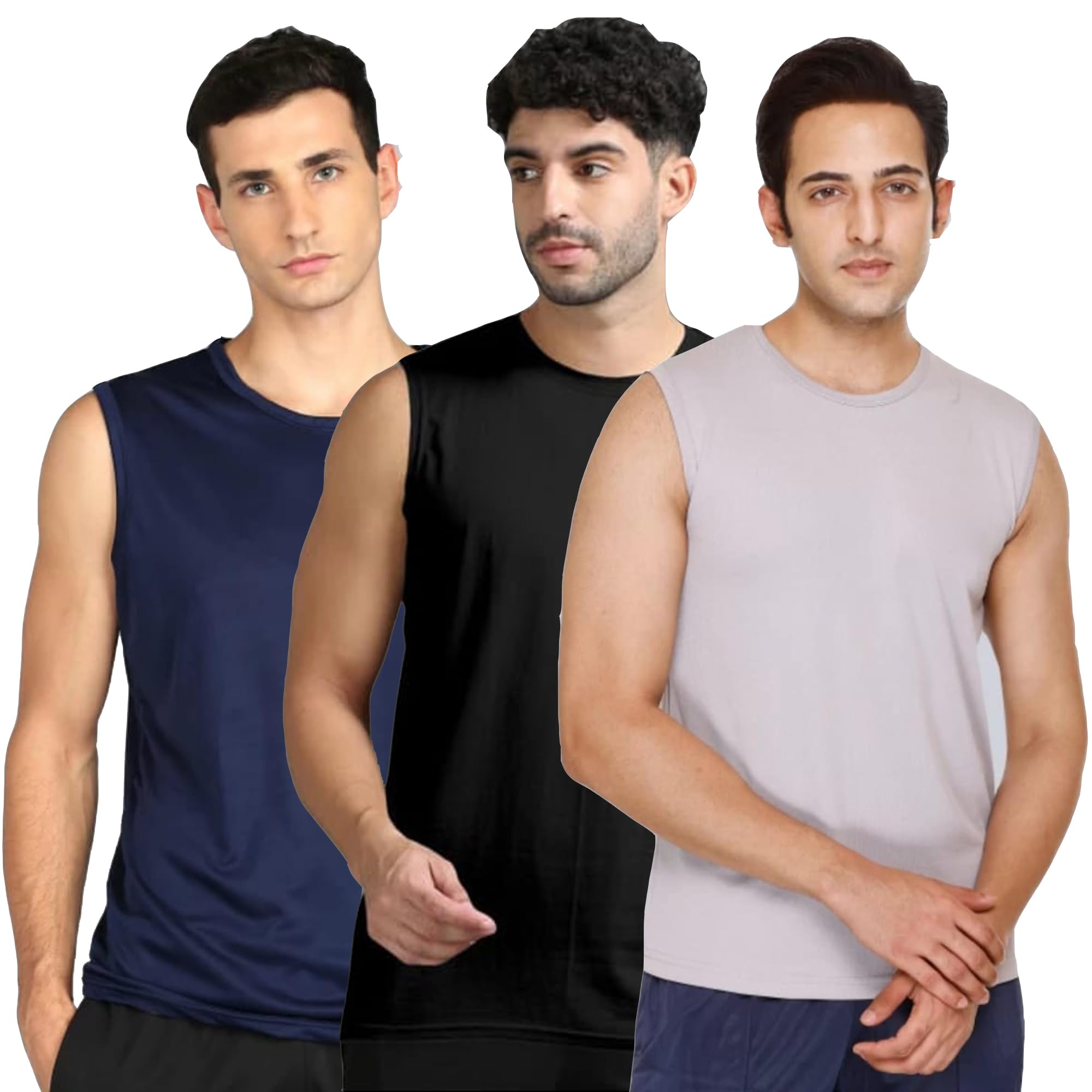 JANGOBOY Men's Dryfit Active Performance Solid Round Neck Sleeveless Polyester T-Shirt-image-45