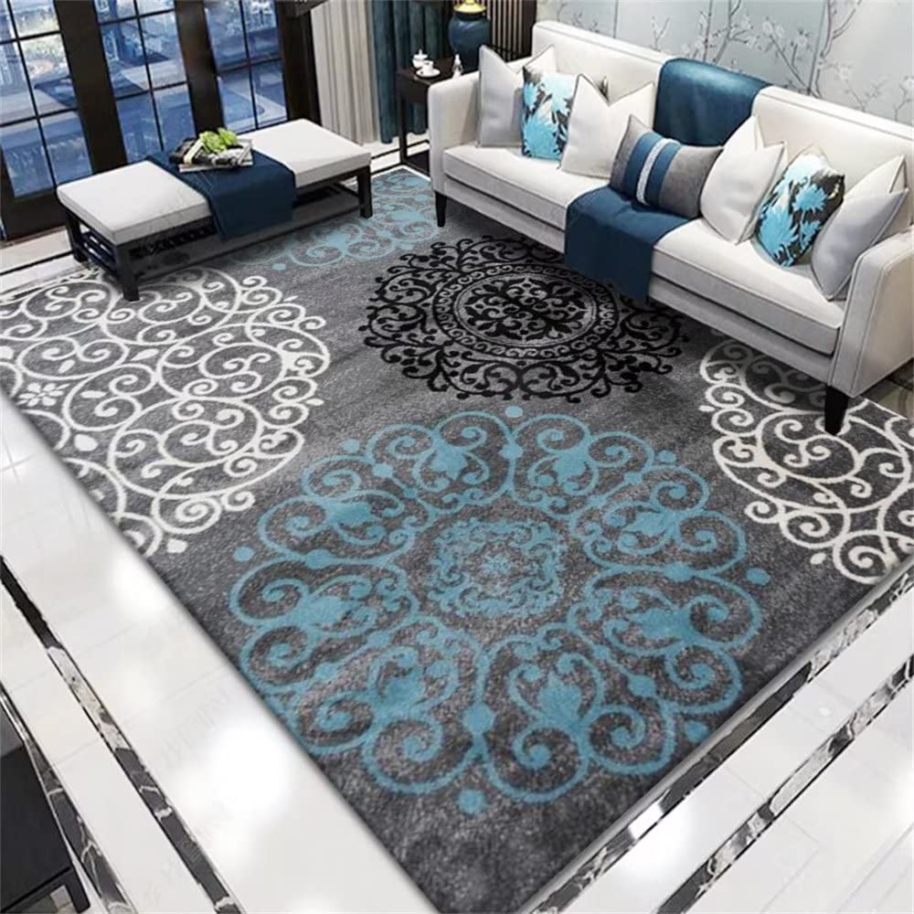 Tapis de prière Chambre Decore Tapis Respectueux de l'environnement Bleu Rond Impression Chambre décoration Pas de déformation Tapis Chambre 100X150cm