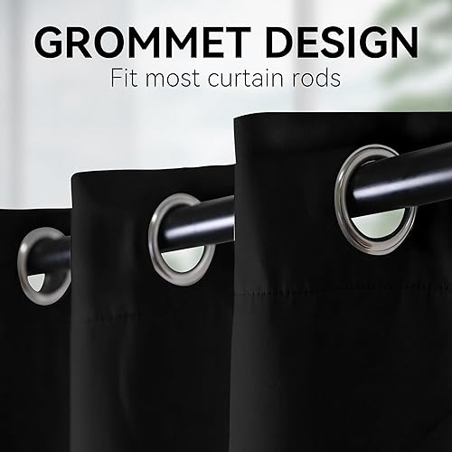 Miniatura 2 de Hascemon Cortinas opacas de dos pisos, cortinas extralargas para oscurecer la habitación con ojales para sala de estar (1 panel, negro, 52 x 144