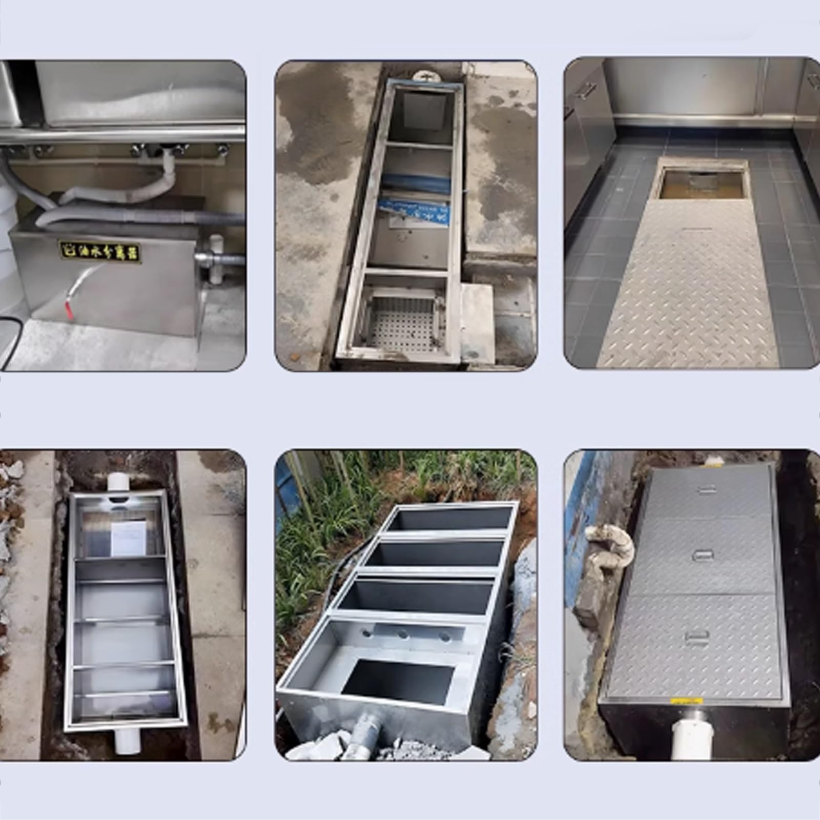 Separatore di Grasso Commerciale per Acque Reflue in Acciaio Inox Separatore di Grasso per Trincea Interrata Separatore di Olio Acqua con Cestello Filtrante Rimovibile(60 * 30 * 20cm)
