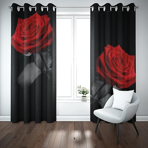 Cortinas de rosas rojas y negras, decoración de dormitorio con ojales, cortinas decorativas impresas para mujer, dormitorio, sala de estar, 31.5 x