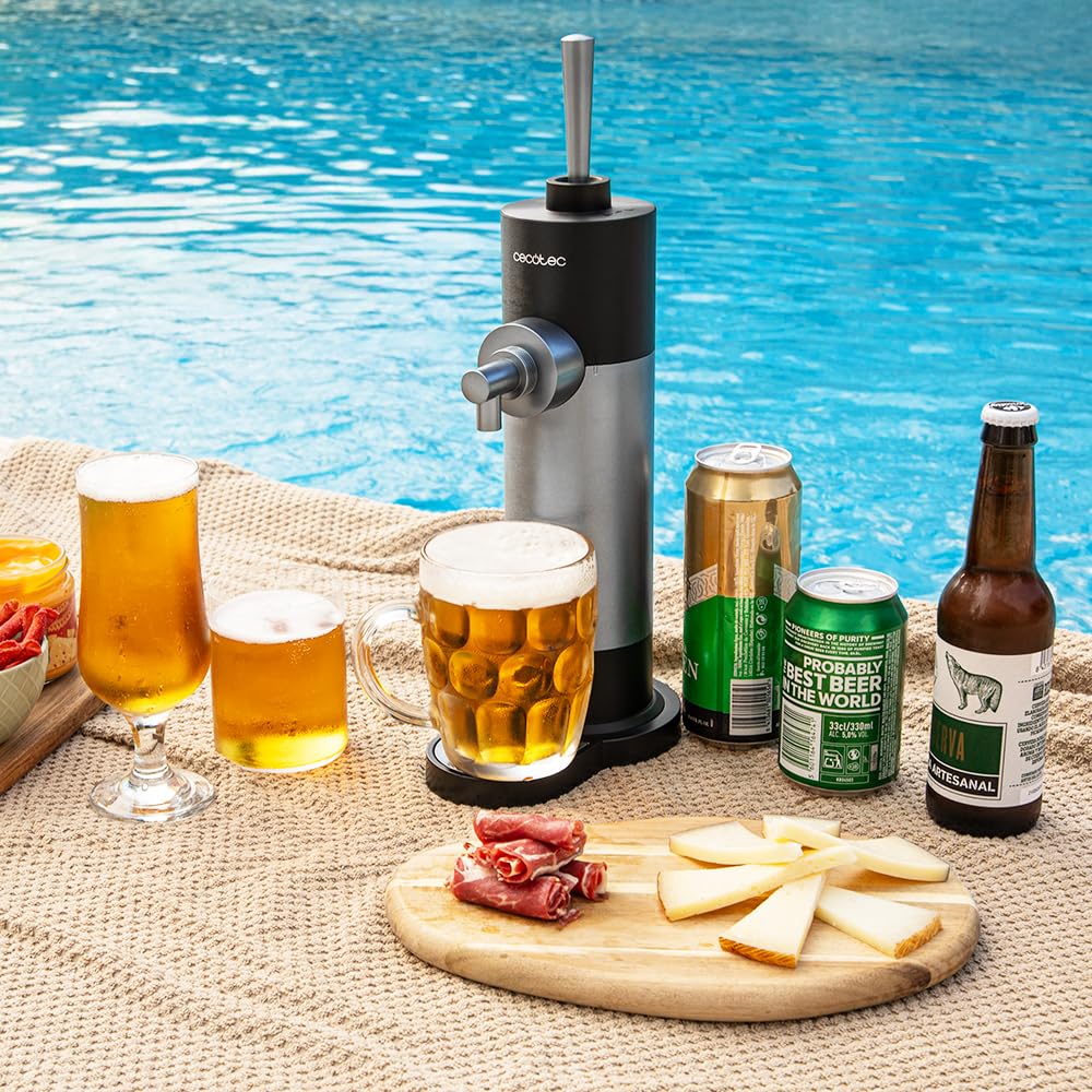Cecotec Distributeur de Bière Portable pour Canettes et Bouteilles BeerFlow 500. Fonctionne avec des piles AA 1,5V, Contrôle de la Mousse, 2 Modes, Facile à Nettoyer et à Ranger, Design Compact