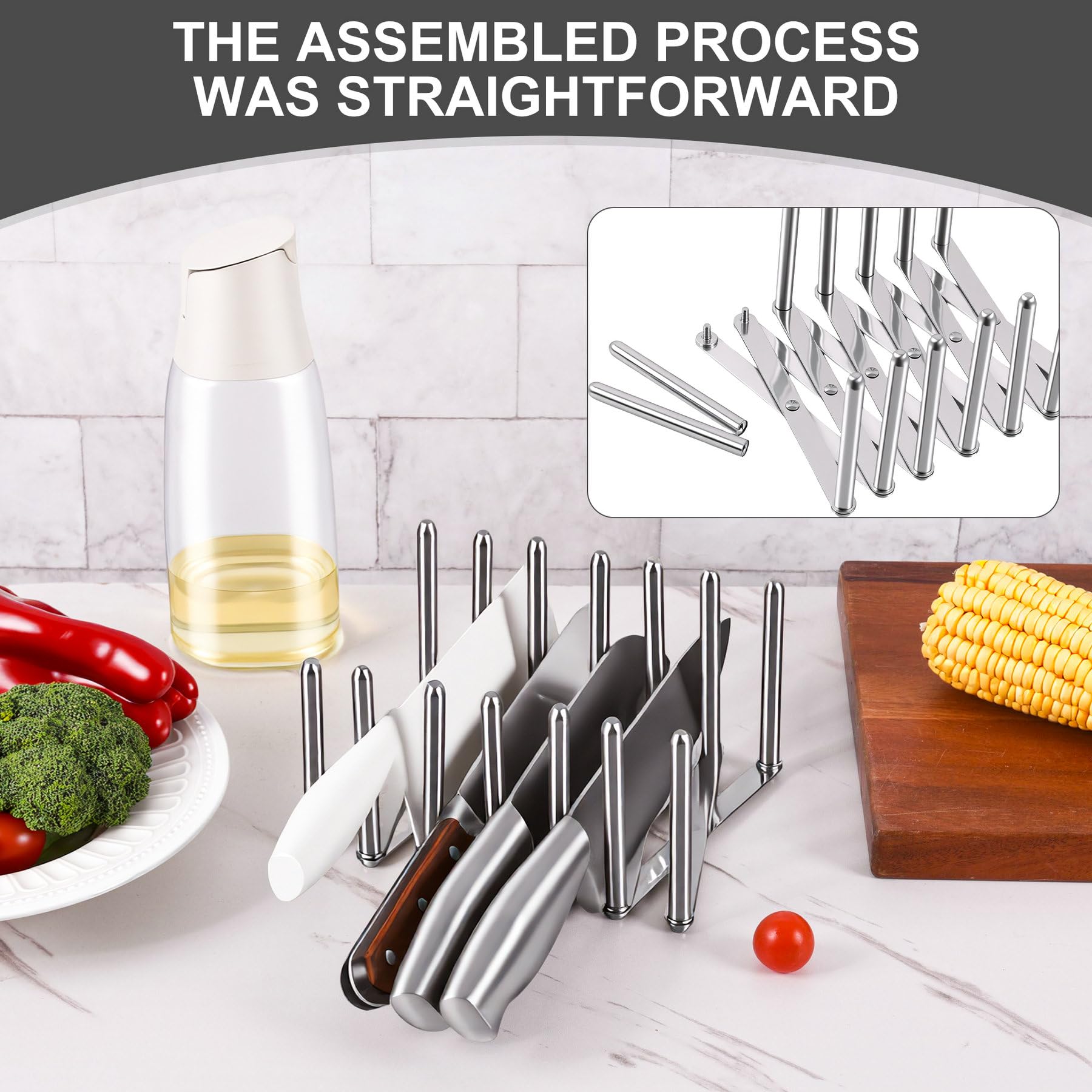 Astero Organizador retráctil de acero inoxidable para tapa de olla, estante ajustable para gabinete o encimera, almacenamiento de cocina que ahorra espacio para tapas, platos y utensilios de cocina
