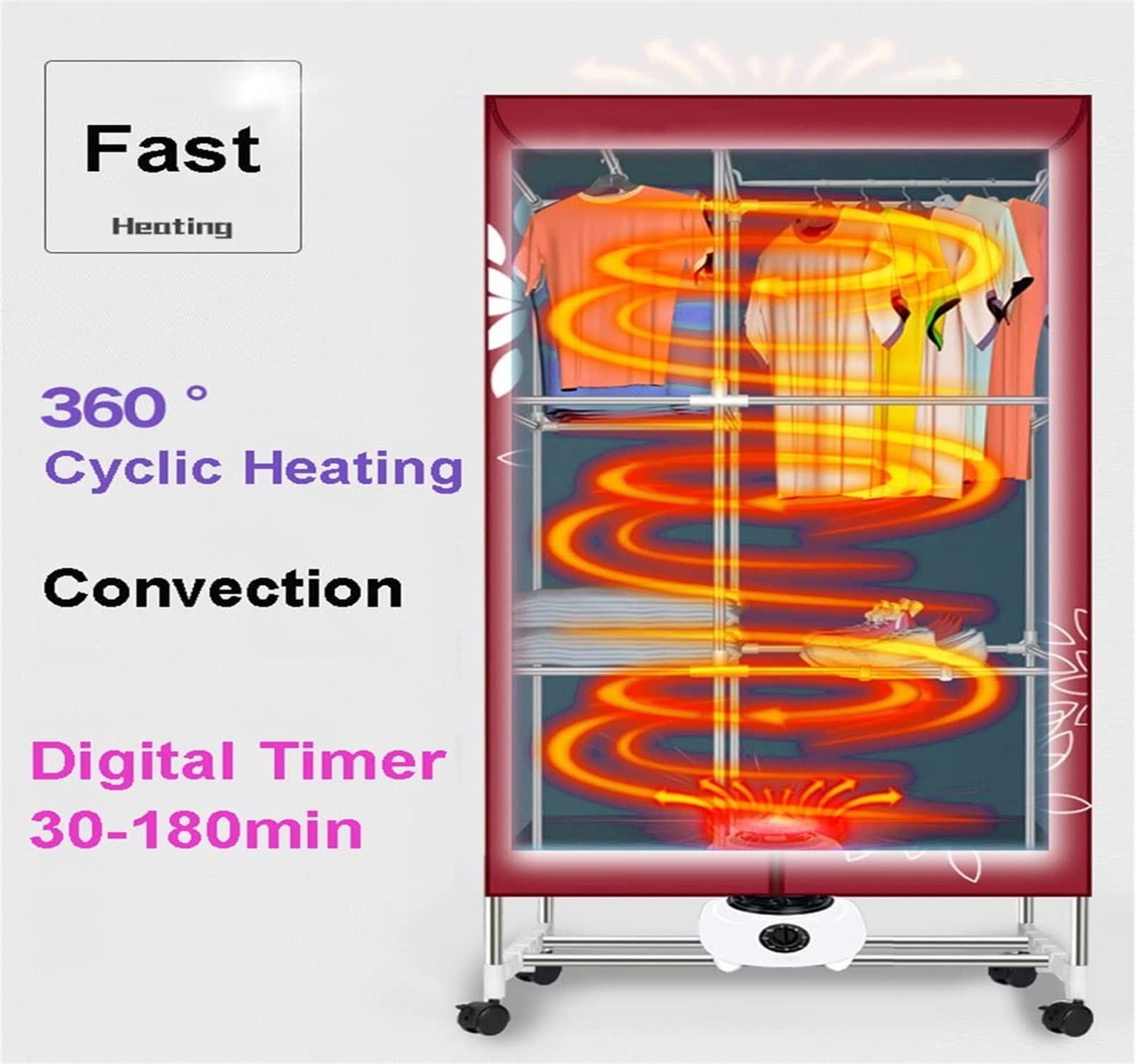 2 Tier Indoor Clothes Dryer Airer con Aria Calda Asciugatura Armadio e 4 Ruote, 1000W ad Alta efficienza energetica, per Tutti i Tessuti