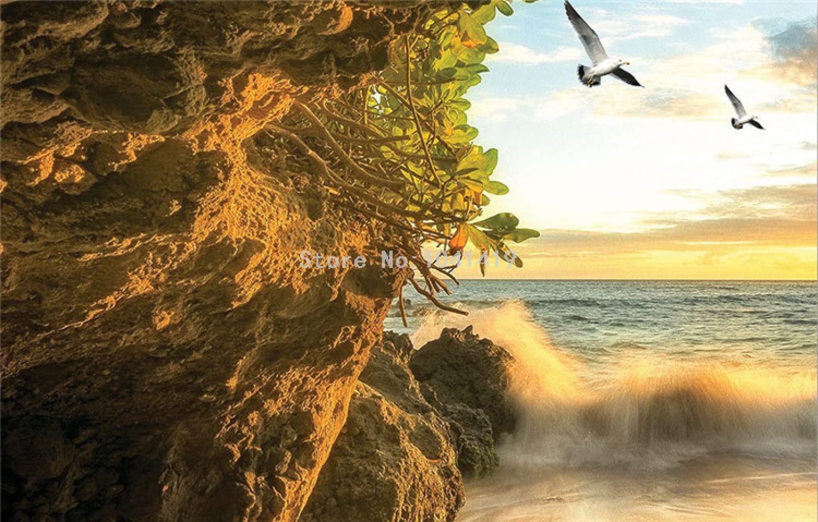 Papel pintado autoadhesivo de PVC 3D sala de estar mural cueva paisaje marino pájaro volador telón de fondo arte pegatina dormitorio cartel