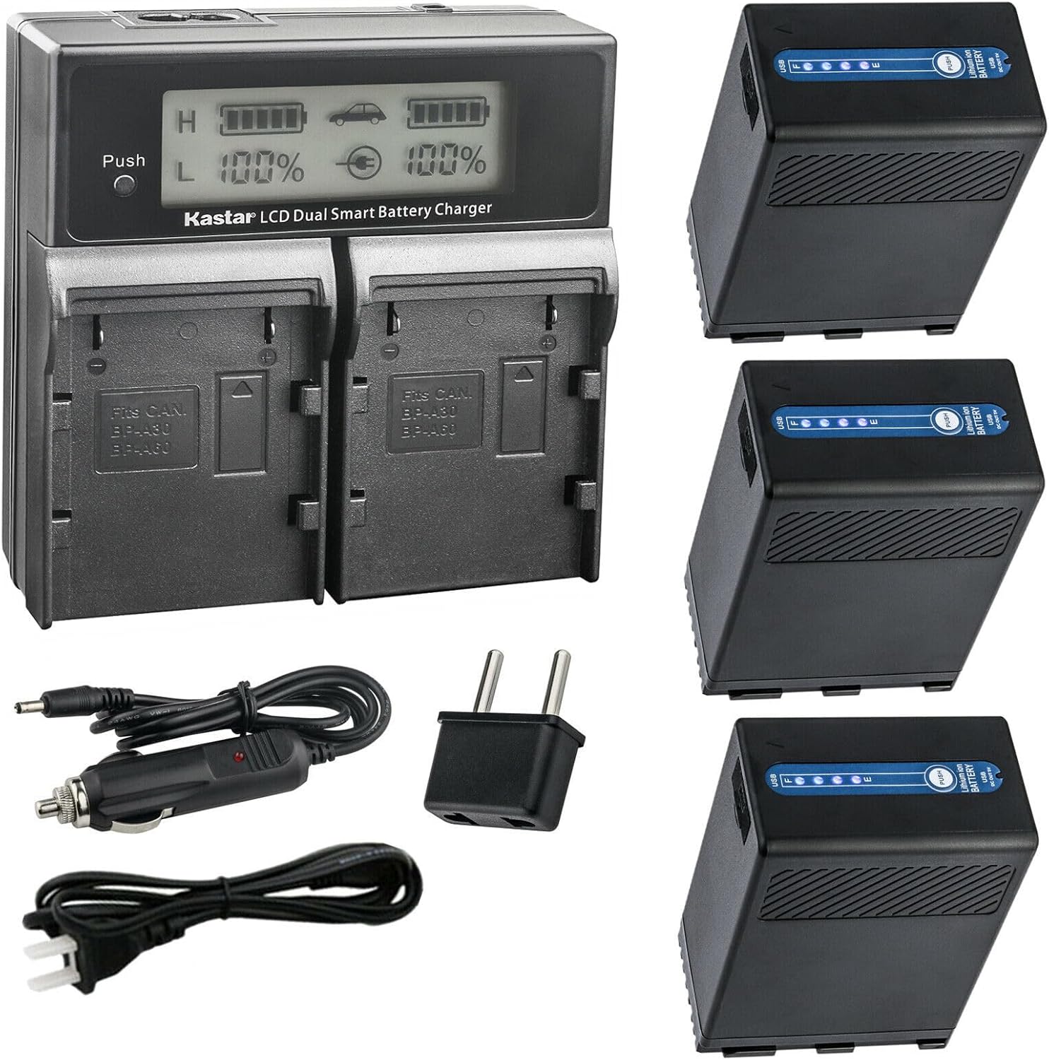 Kastar BP-A68 AC LCD Dual Fast Charger Compatible with Canon XF605 4K UHD, Canon XF705 4K UHD, EOS C200, EOS C200B Cinema Camcorder, EOS C220B PL Mount 4K UHD Camera