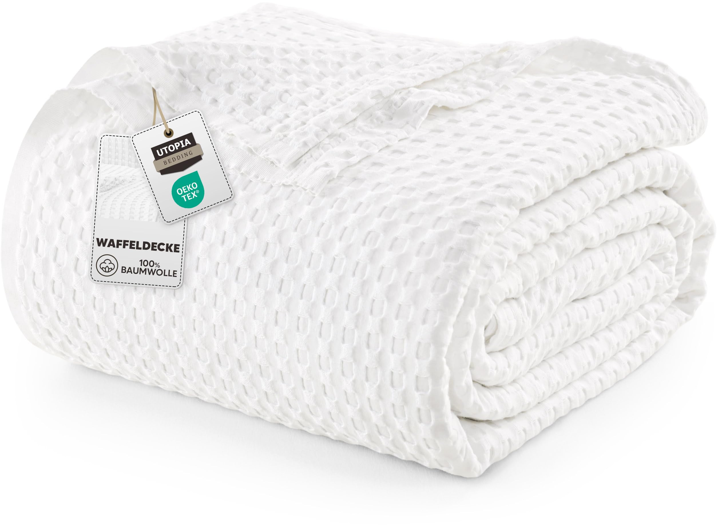 Utopia Bedding 100% Baumwolle Waffeldecke Kuschedecke 300 GSM (Weiß - 228 x 228 cm) weiche leichte, atmungsaktive tagesdecke, Sofa & Couch überwurf für alle Jahreszeiten