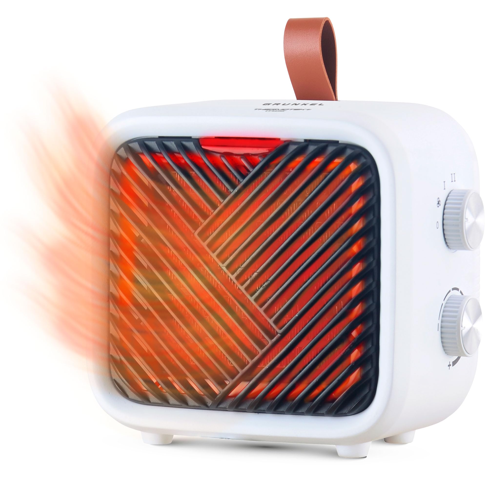 GRUNKEL Radiateur soufflant en céramique CF-1500 cm, 1500 W, 2 niveaux, thermostat réglable, protection anti-basculement et anti-surchauffe, panneau en céramique, ventilateur indépendant, portable
