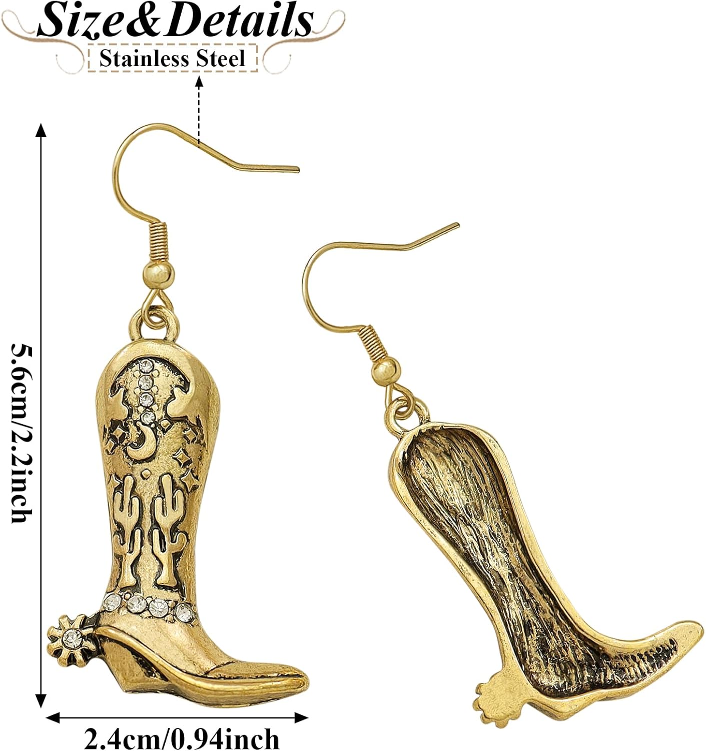 Western Cowgirl Boot Earrings, Women Cowboy Dangle Boot Earrings with Carved Cactus Boho Country Concerts Rodeo Cowboy Outfits Jewelry - Image 7