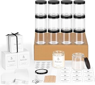 FavorFlavor 12 Pack 8oz Glass Candle Jars with Metal Lids, Candle Making Kit, Labels & Gift Box - DIY Candles, Food Storage