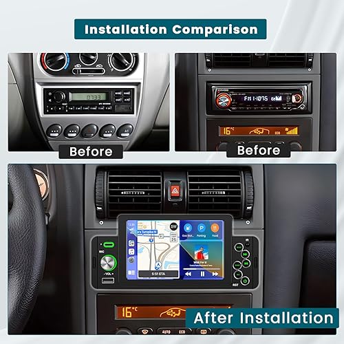 Miniatura 2 de Estéreo de automóvil Apple Carplay de 5 pulgadas con Android Auto, pantalla táctil Hikity HD Radio para automóvil Bluetooth 5.1, enlace de espejo,