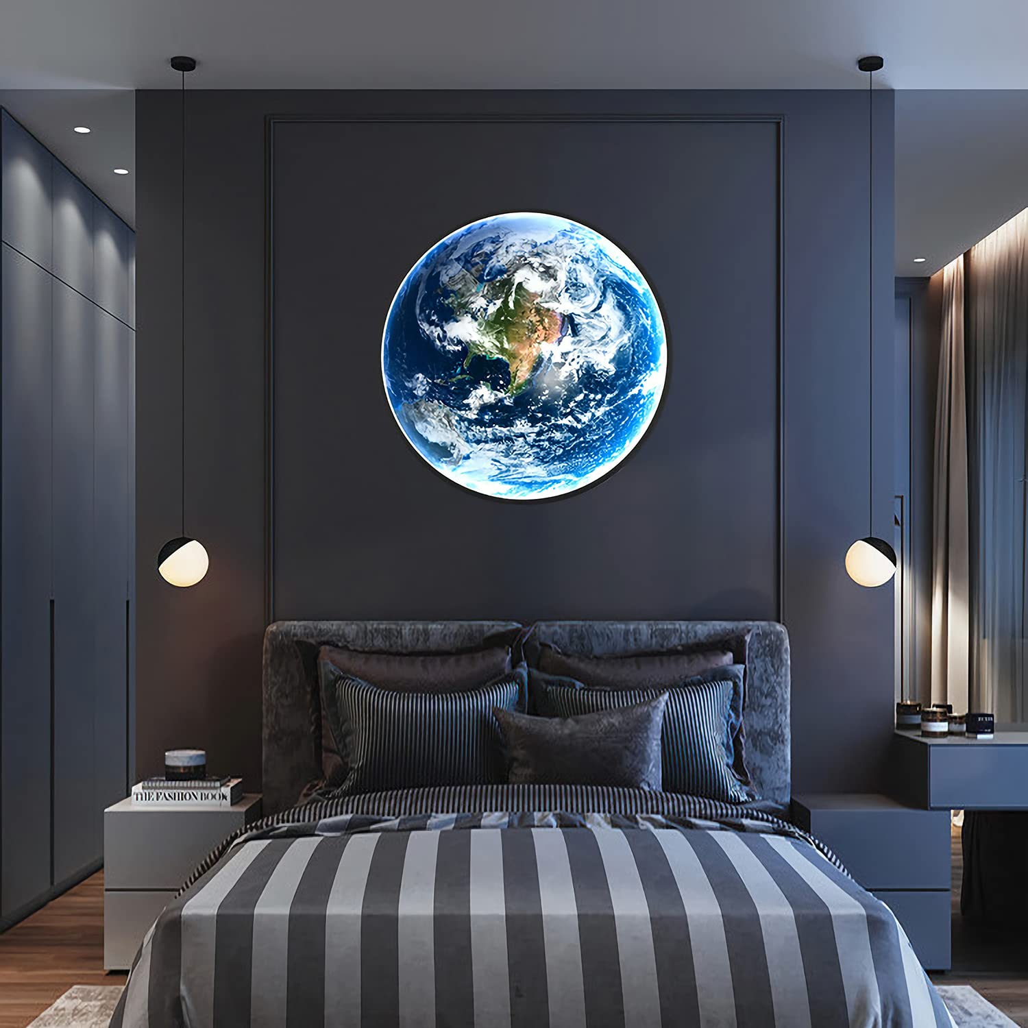 Lámpara de pared moderna LED con control remoto para interiores, lámpara pared redonda regulable 18 W para habitación de niños, lámpara pared de tierra, lámpara noche acrílica para niños y niñas,60cm
