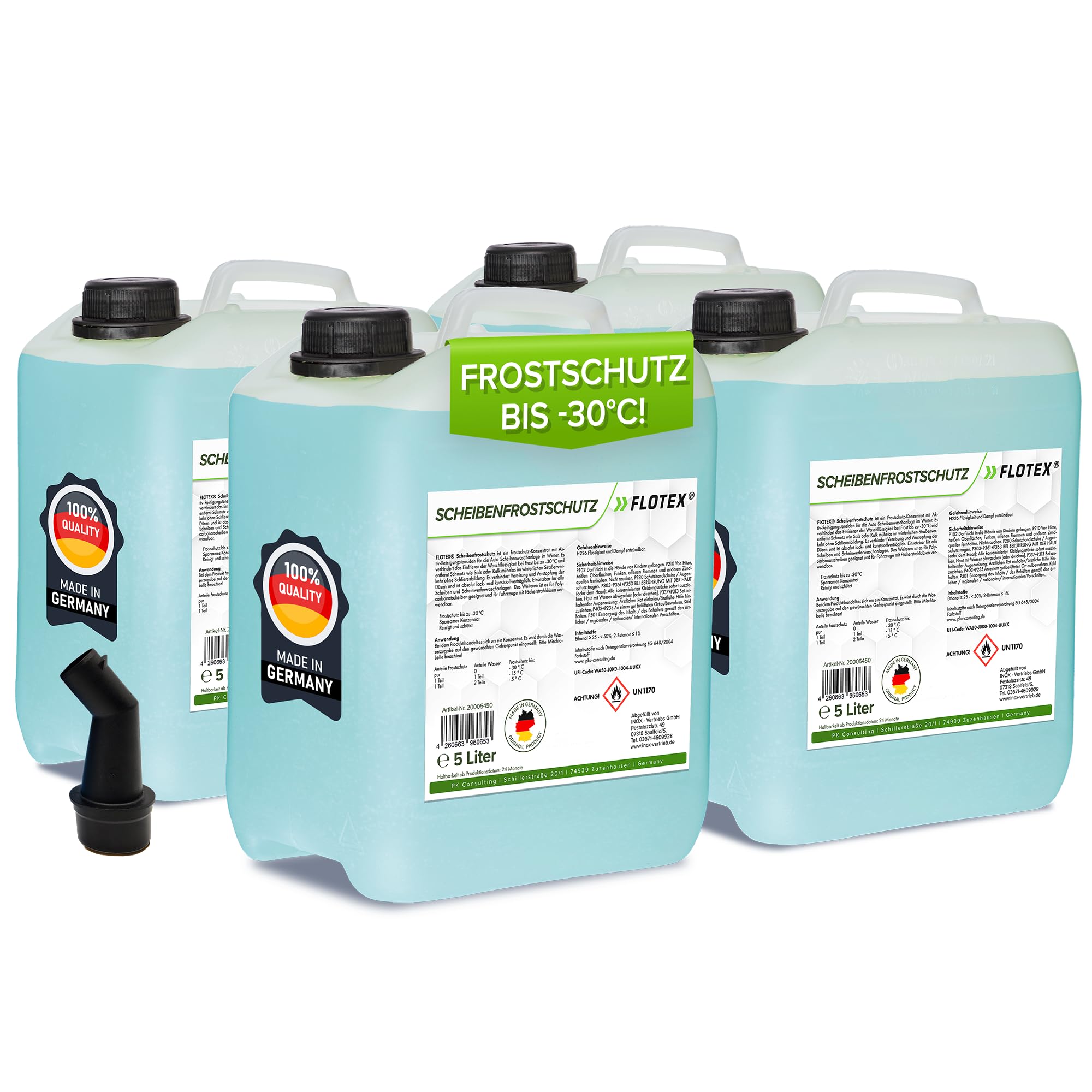 Scheibenfrostschutz Konzentrat 4 x 5L – Hocheffektiver Scheibenwasser Frostschutz bis -30°C – Absolut rein & schlierenfrei - Sofort mischbereit – Angenehmer Citrusduft