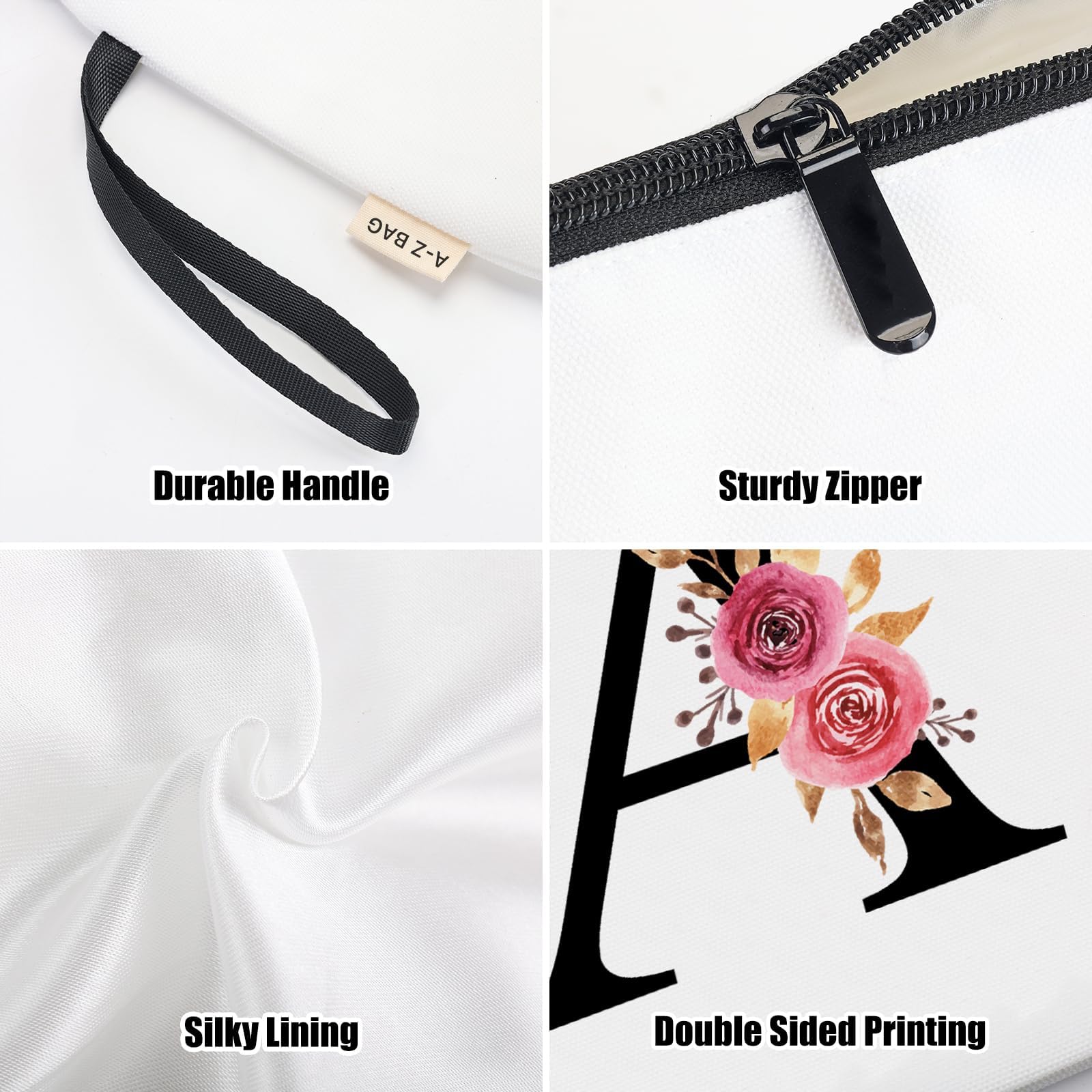 A-Z BAG Personalised Initial Makeup Bag with Floral Letter,Gifts for Women,Mum,Friend,Sister,Teenage Girls,Bridesmaid,Cosmetic Wash Bag & Toiletry Pouch,M — view 6