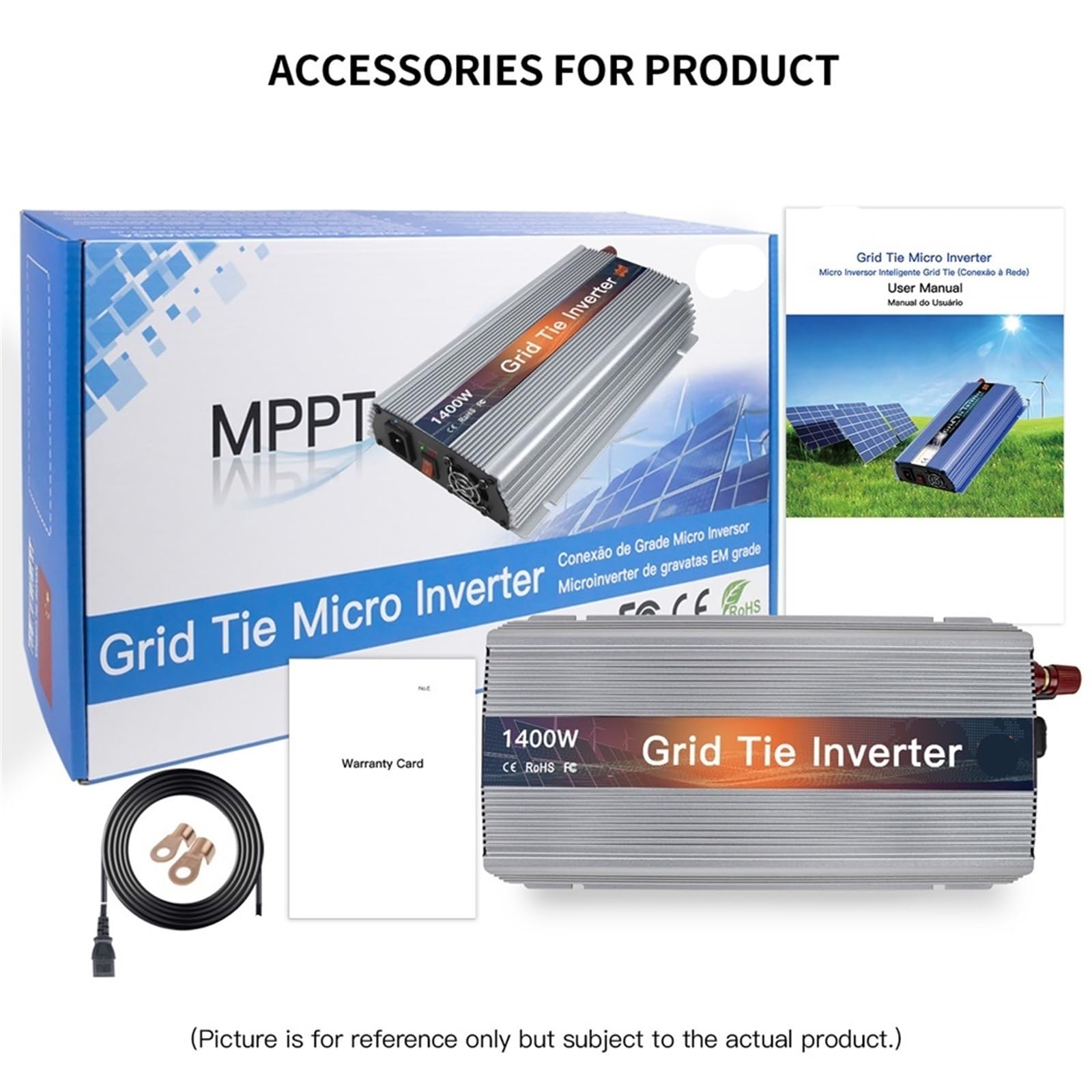 Mikroinwerter, 1000-1400W Micro Grid Tie Solar Inverter 20-50V DC do AC 1MPPT Czysta sinusoida Konwerter do zasilania energią słoneczną(1400W,18V)