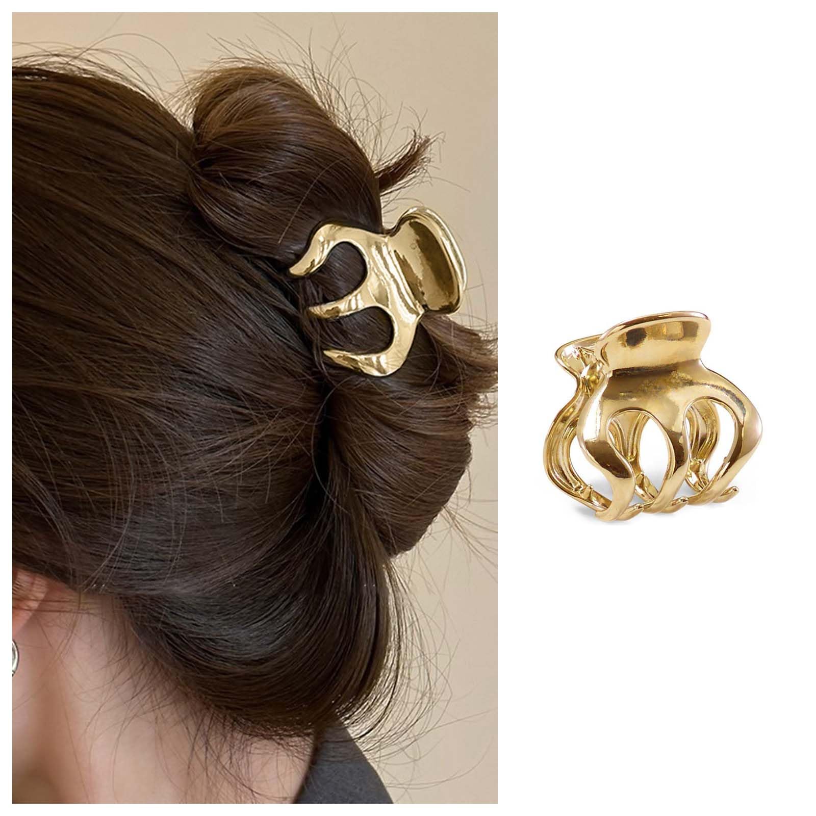 Enautoabs Pinza De Pelo De Oro Pinza De Pelo Para Las Mujeres De Metal Medio Pinza De Pelo Garra Titular Cola De Caballo Pinza De Pelo Fuerte Antideslizante Pinza De Pelo Para El Cabello Fino