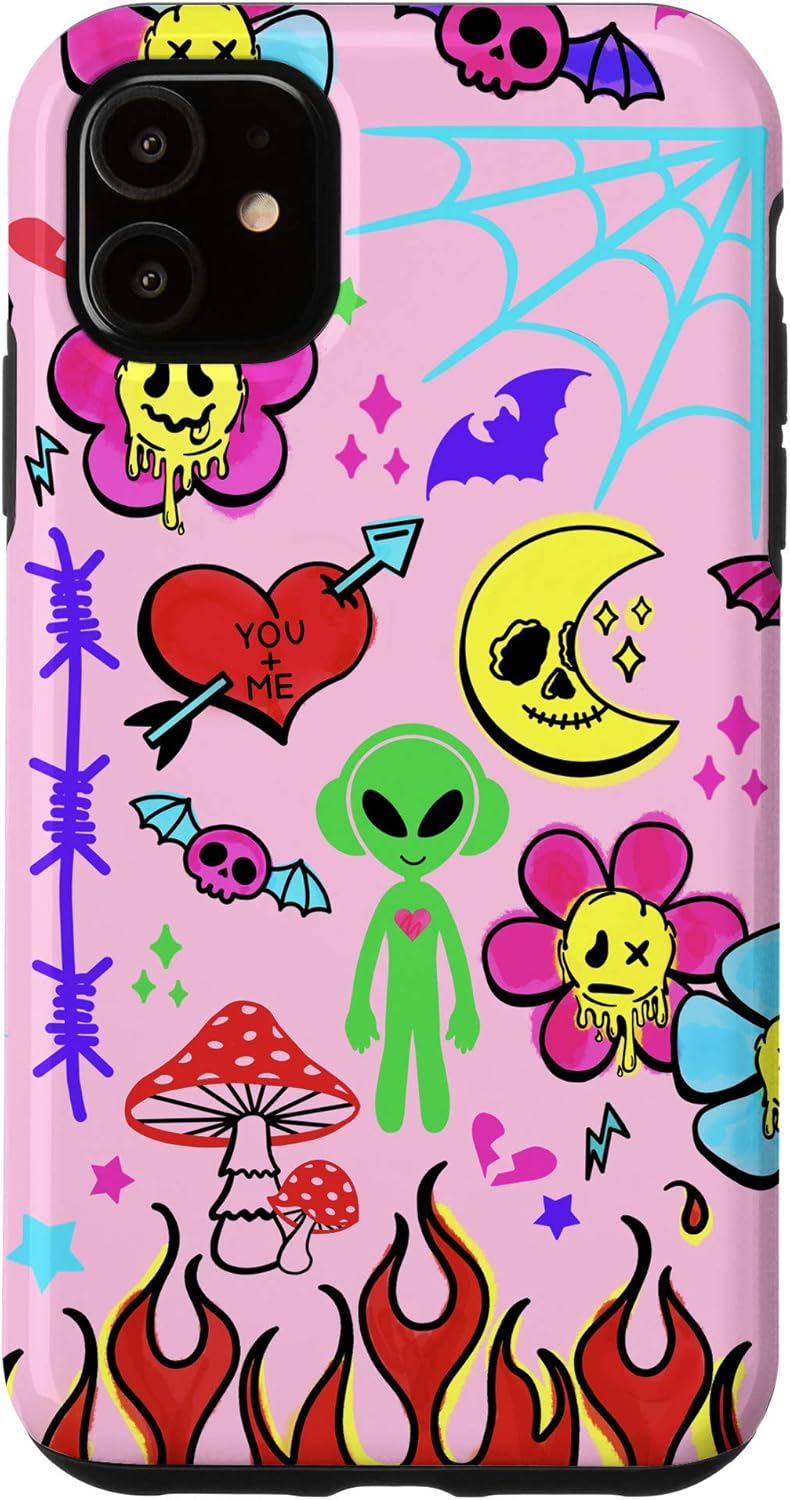 iPhone XS Max Melting Happy Face Smile Doodle Pastel Graffiti Flames Y2K Case