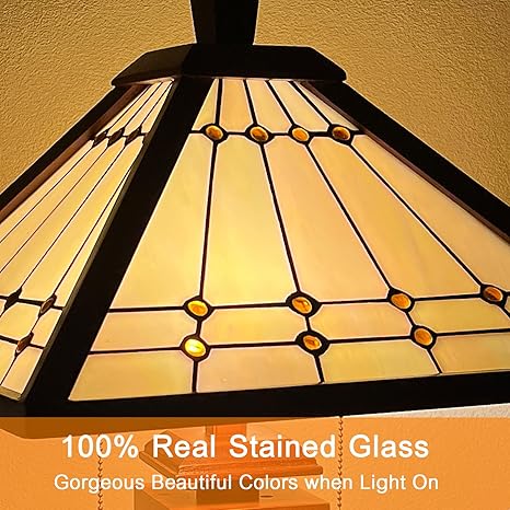 Capulina Capulina Tiffany Lamp Stained Glass Table Lamp 3-Light 15X15X26 Inches Wooden Base Mission Cream Crytal Tiffany Style Desk Lamp with Night Light Decor for Living Room Bedroom Home Office photo 3