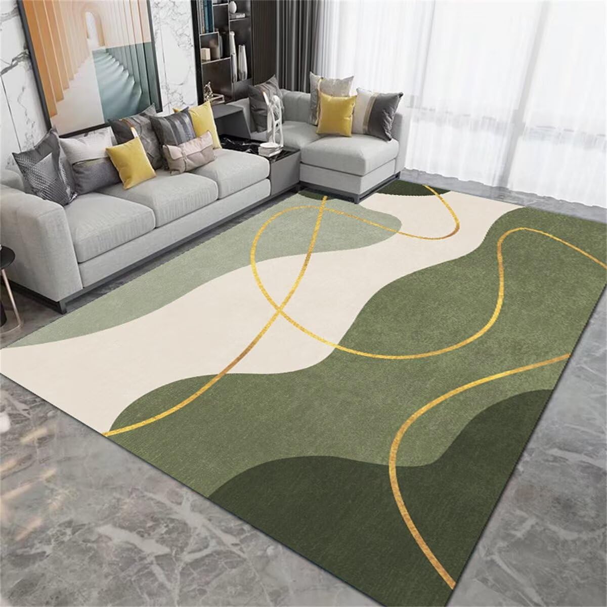 Tapis 120x160cm vert antidérapant salon grand tapis de chambre moderne