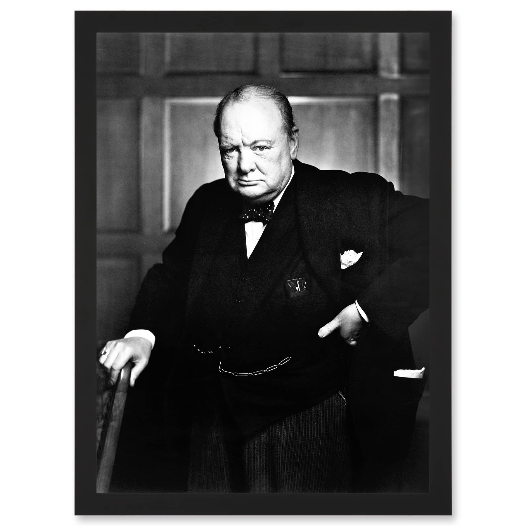 Artery8 Framed Black A4 Vintage Photo Portrait Winston Churchill Britain Prime Minister Uk Artwork Framed Wall Art Print A4