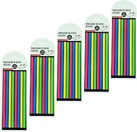 Kit 5 Cartelas Marca Texto em Fita Auto Adesivo Livro Estudo Tira Colante Tirinha Marca-Texto (CORES NEON)