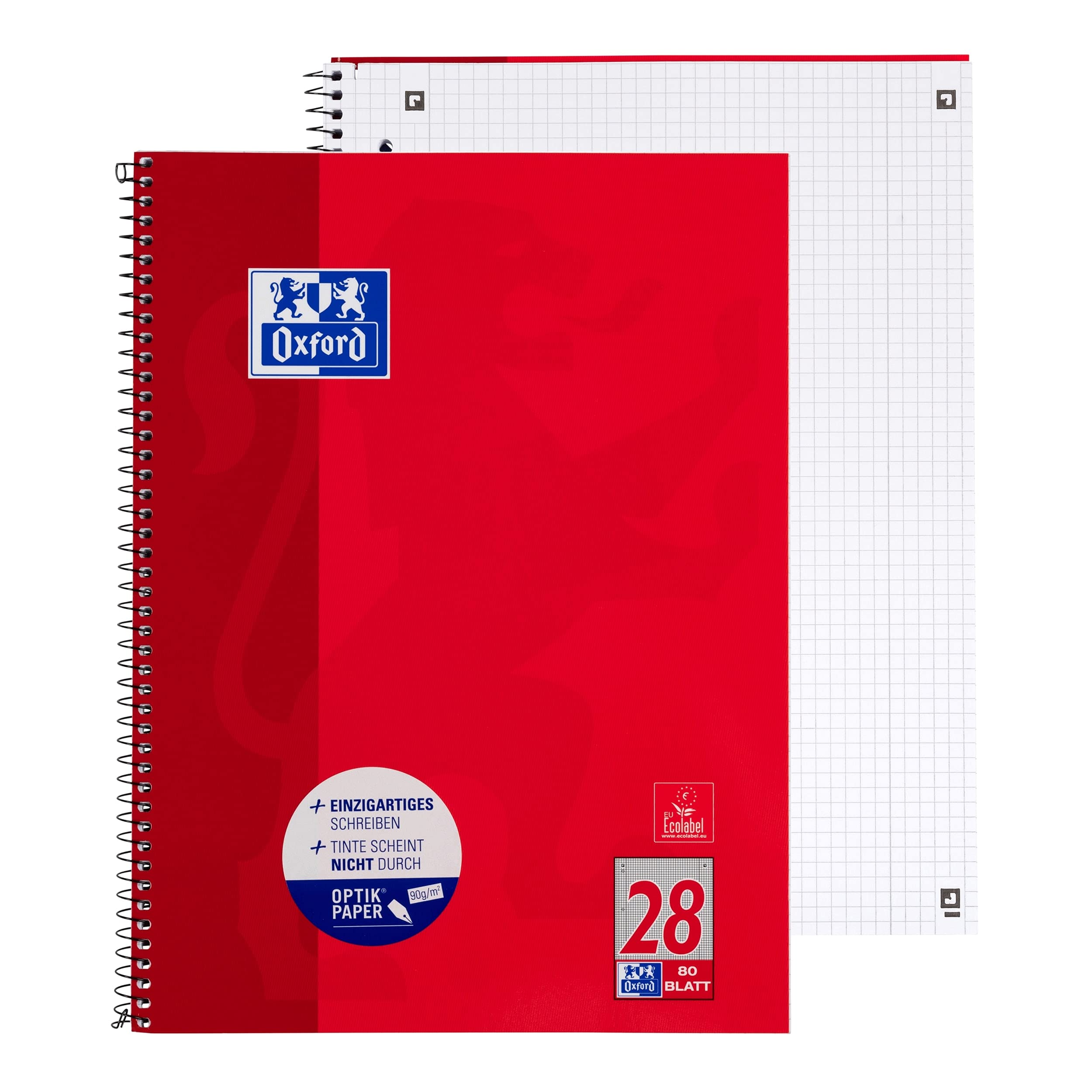 Oxford Collegeblock A4 kariert und liniert, 80 Blatt, rot und orange, 10 Stück & Collegeblock Duo A4 kariert und liniert, 80 Blatt, rot/blau, 3 Stück