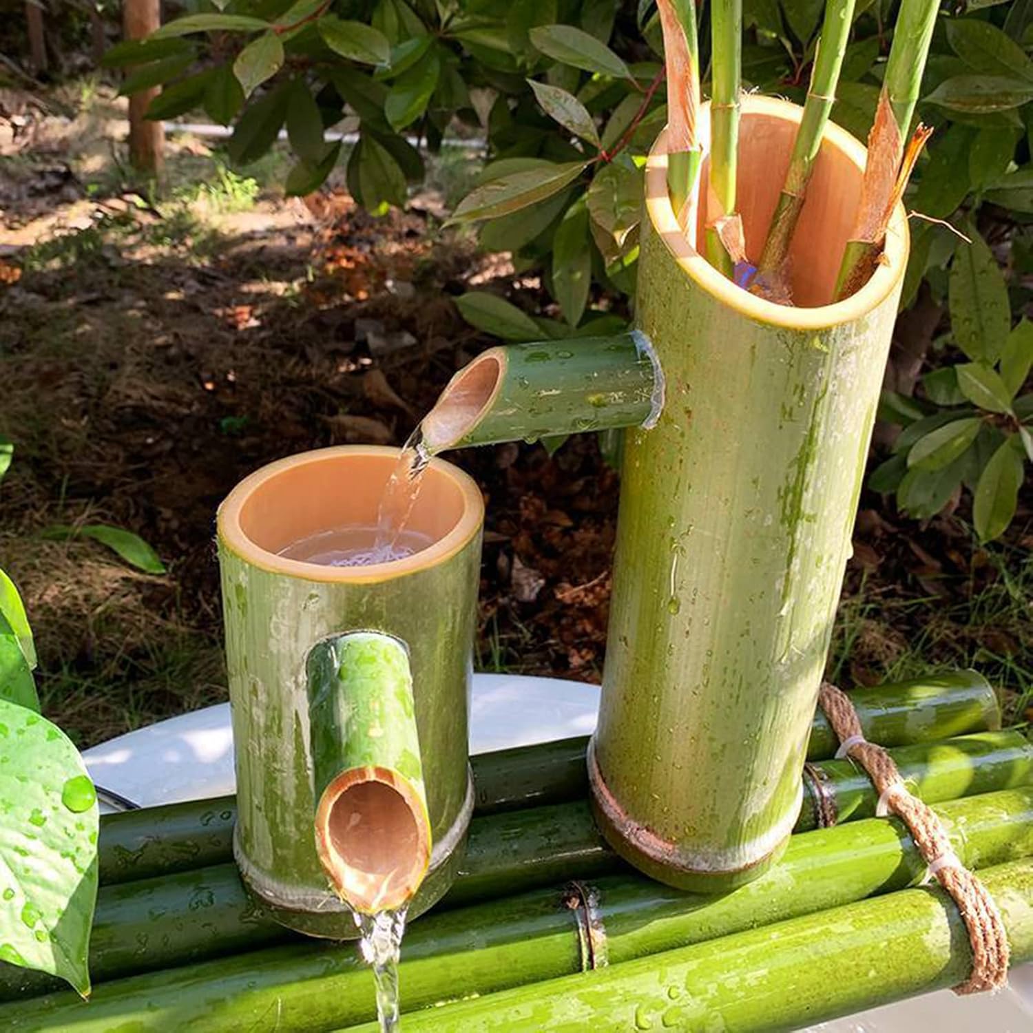 Bamboo Water Features for The Garden, S Fountain, Water Fountain, Pump,Bamboo Fountain for Pond, Bamboo Water Feature Ornaments, Fish Tank, Garden