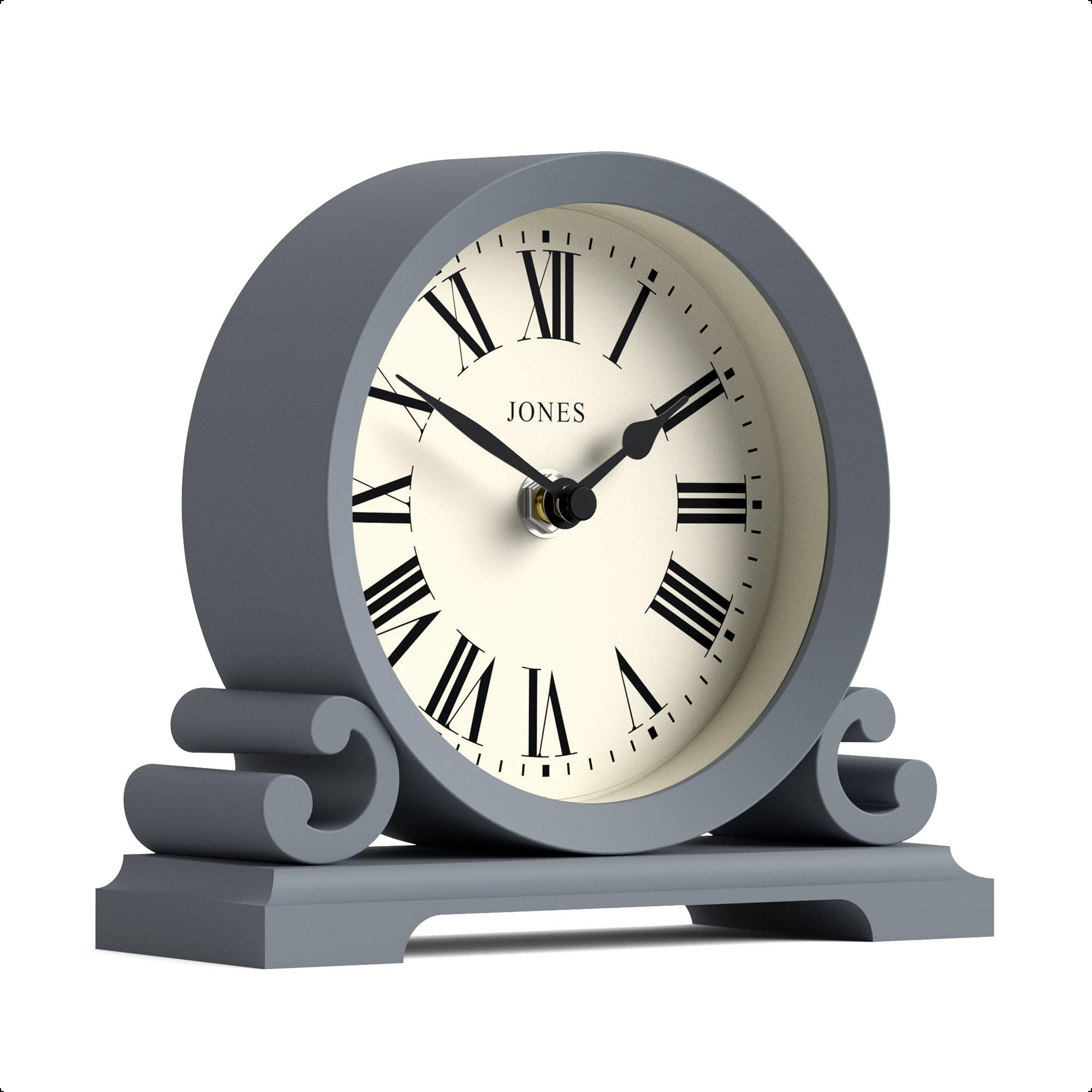Jones Clocks French Navy Jones Clocks® Saloon Mantel Clock | Small Traditional Double Scroll Design | | Roman Numerals | Classic Style For Desk, Table, Shelf Or Bedside