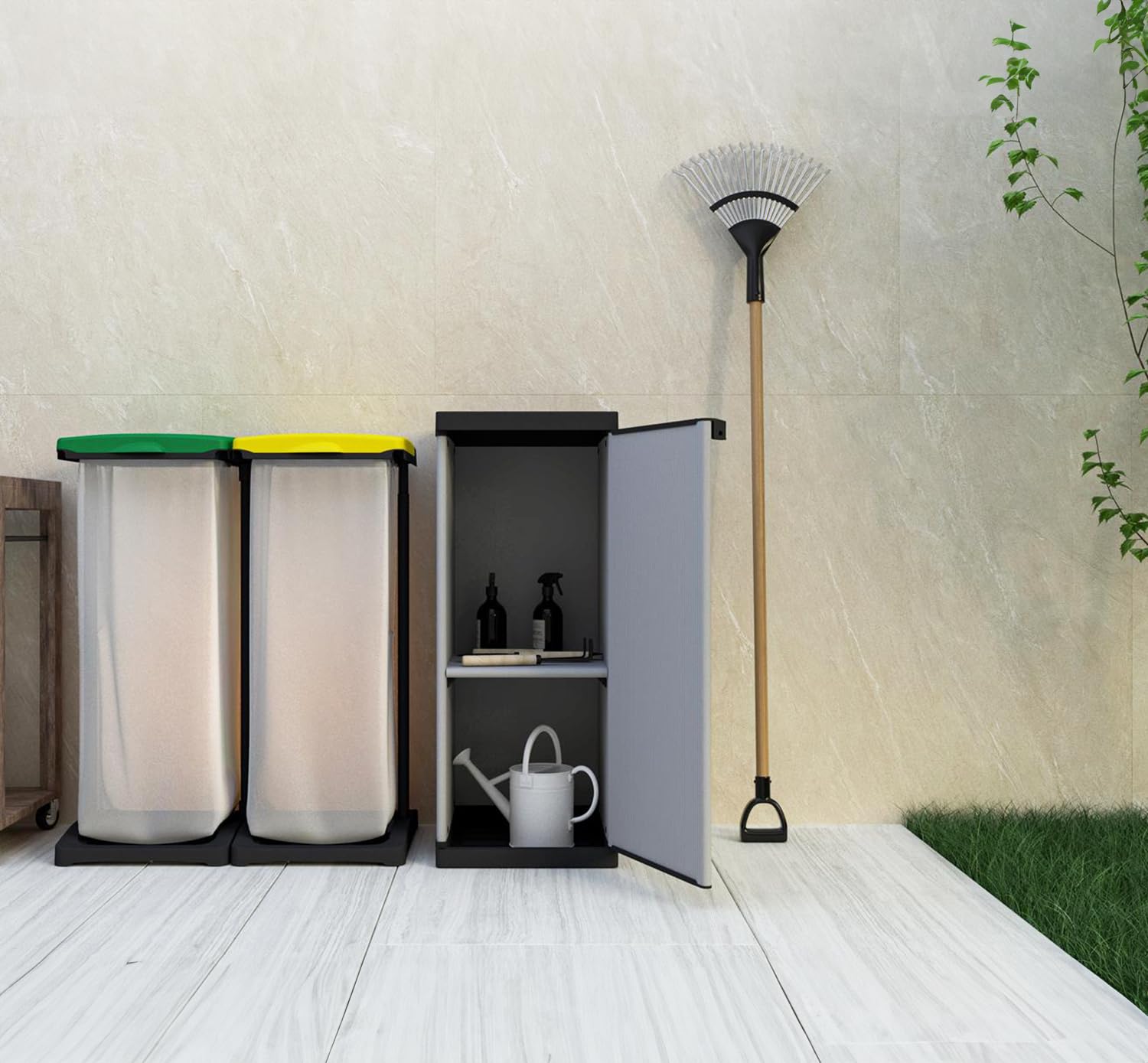 BuyStar Armadio 1 Anta da Esterno 34x40x85h cm, 1 Ripiano Regolabile Interno e Maniglia - Sistema a Incastro, Senza Viti, Idrorepellente, Robusto, Garage, Terrazzo, Officina - Made in Italy