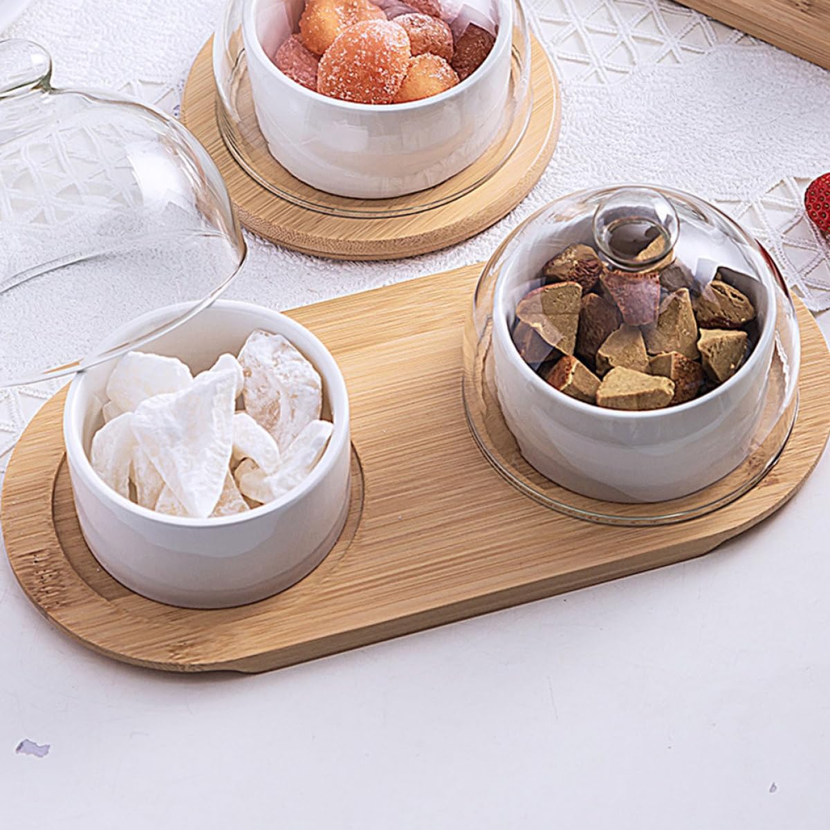 iplusmile Bol para Servir Postres y Ensaladas con Tapa de Vidrio Transparente y Bandeja para Uso Doméstico y Regalo de Inauguración de Casa