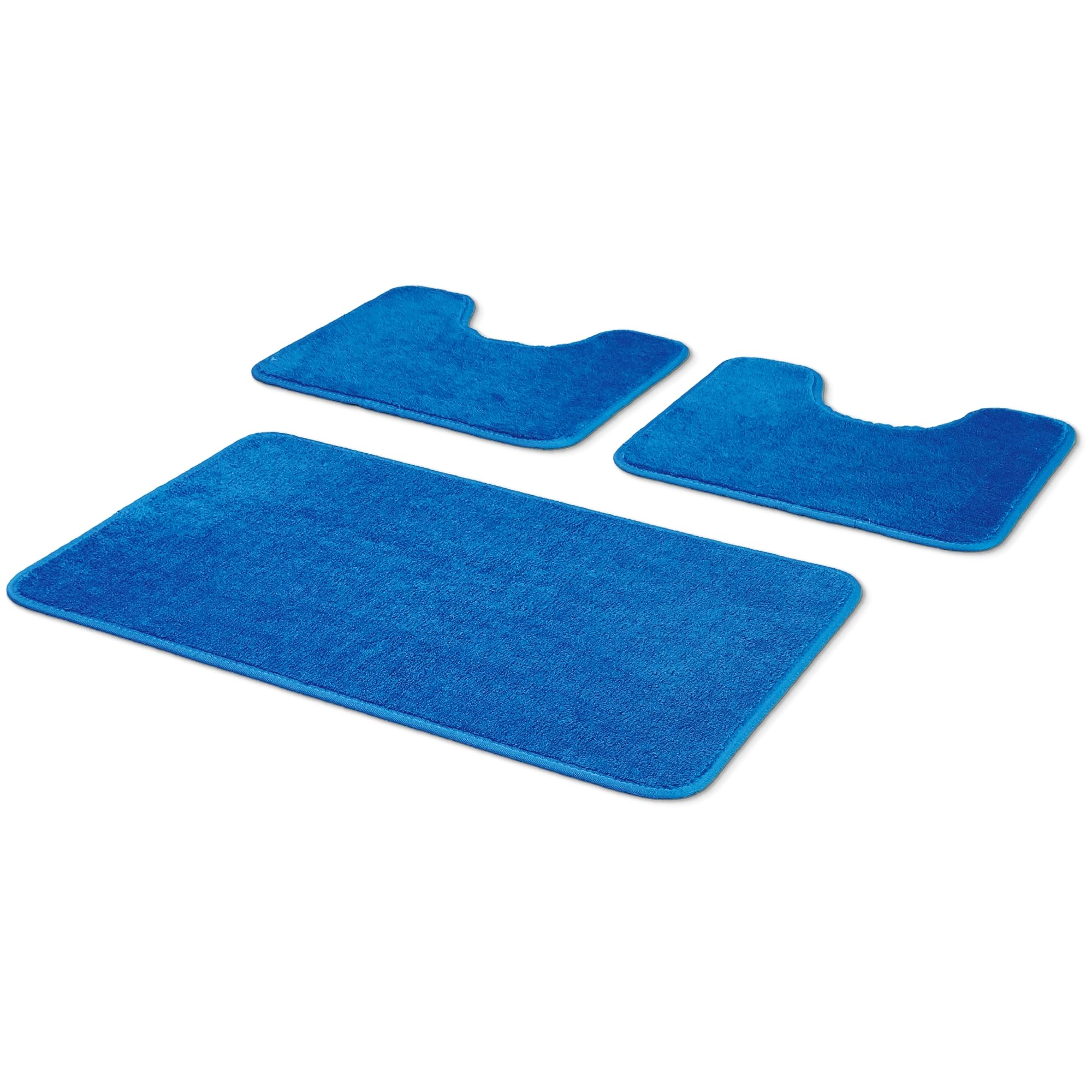 Comart - Set Tappeti Bagno Tahiti - Tris Tappetini Assorbenti: 1 Rettangolare 45x75 cm + 2 Giro Water 45x37.5 cm - Asciugatura Rapida - Salvaspazio - Antiscivolo - Lavabile in Lavatrice - Azzurro