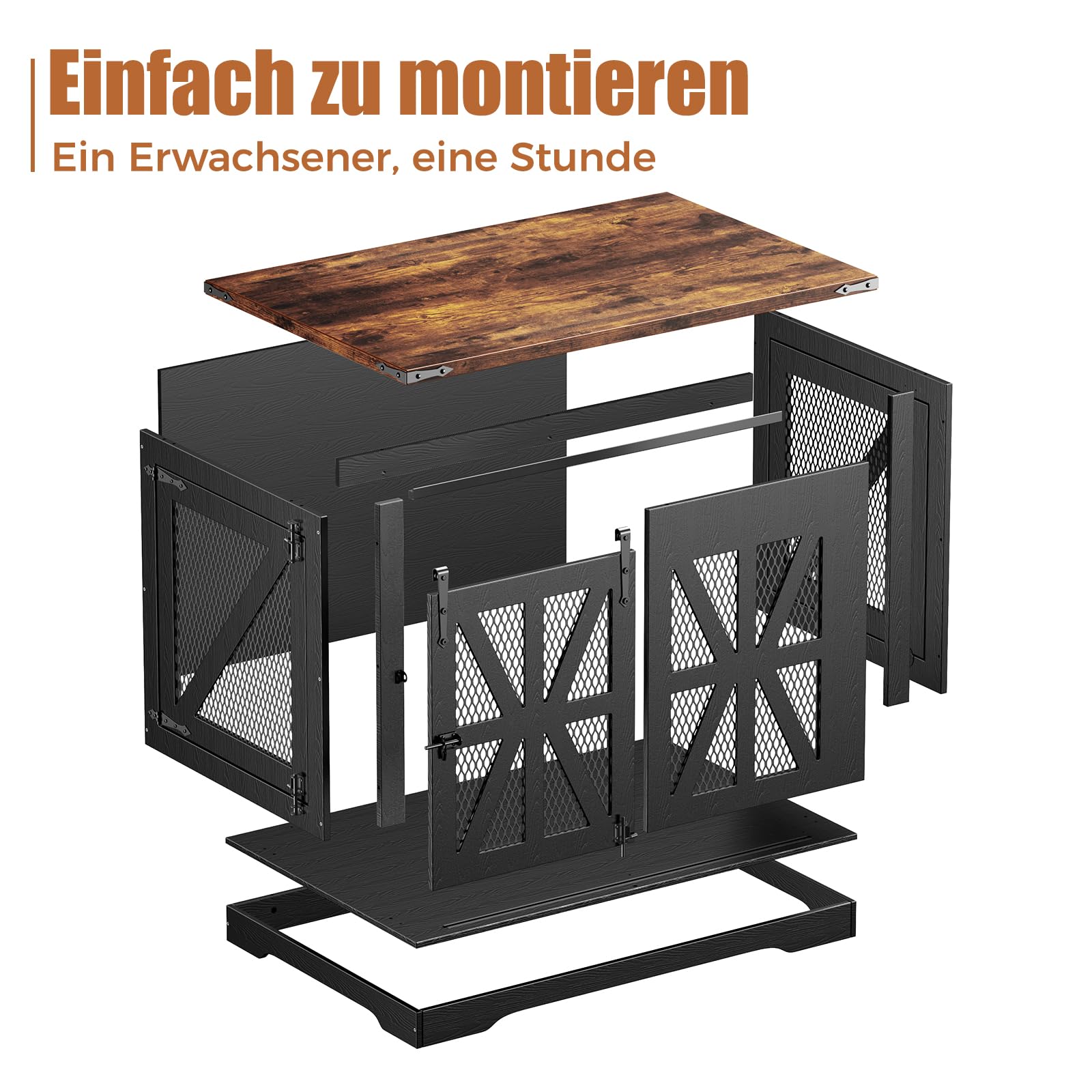 Hundekäfig Möbel, 100 cm Holzhundebox, Dreitüriger Hundekäfig, Schiebetüren, Modernes Hundezimmer für den Innenbereich, für Kleine und Mittelgroße Hunde, Verstärkte Konstruktion, 100x65x67cm, Schwarz