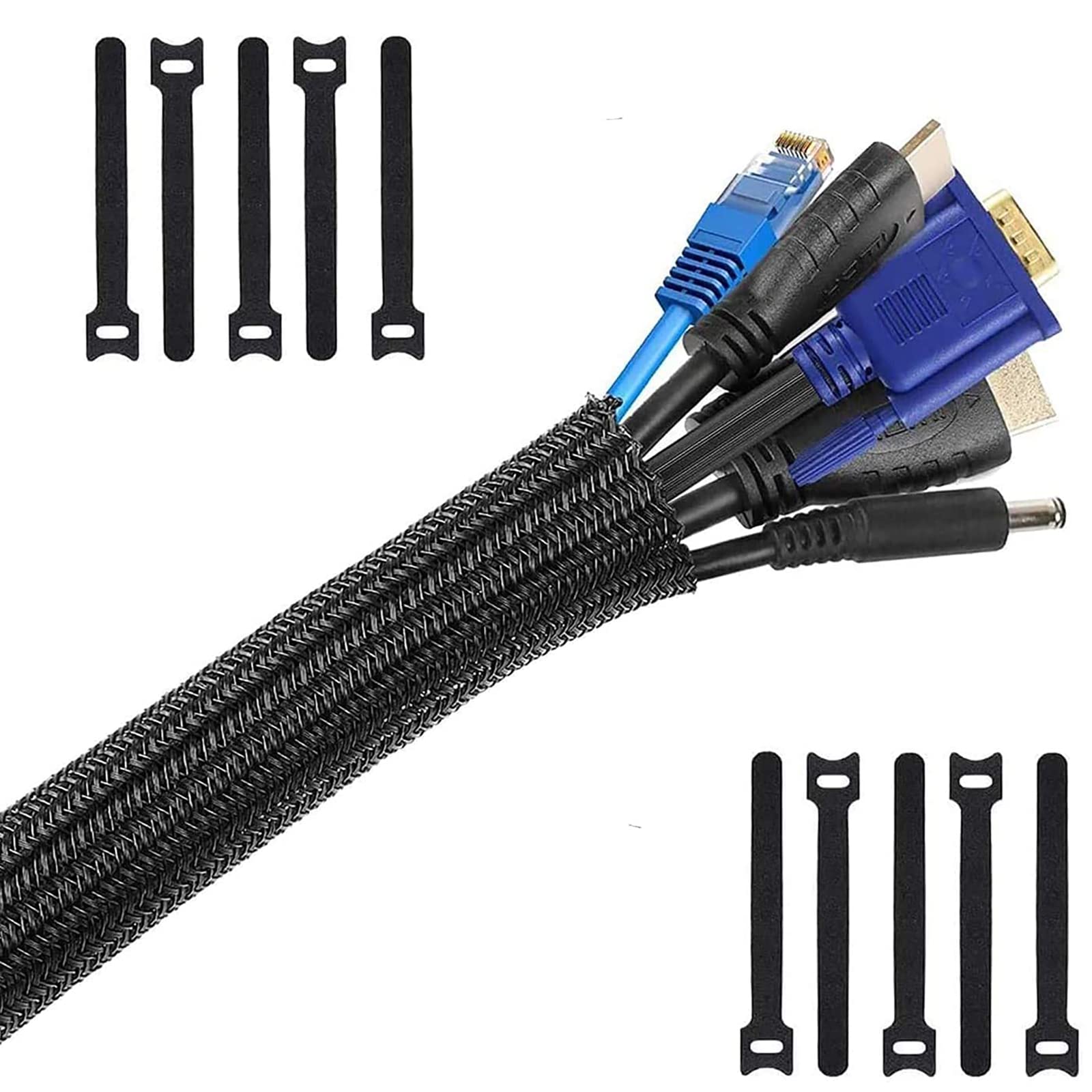 CAMKONG Cable Sleeve, Adjustable Wire Tidy Cord Protector, Pet Resistant, Braided Split Cord Cover Organizer, 3m (20mm), Black