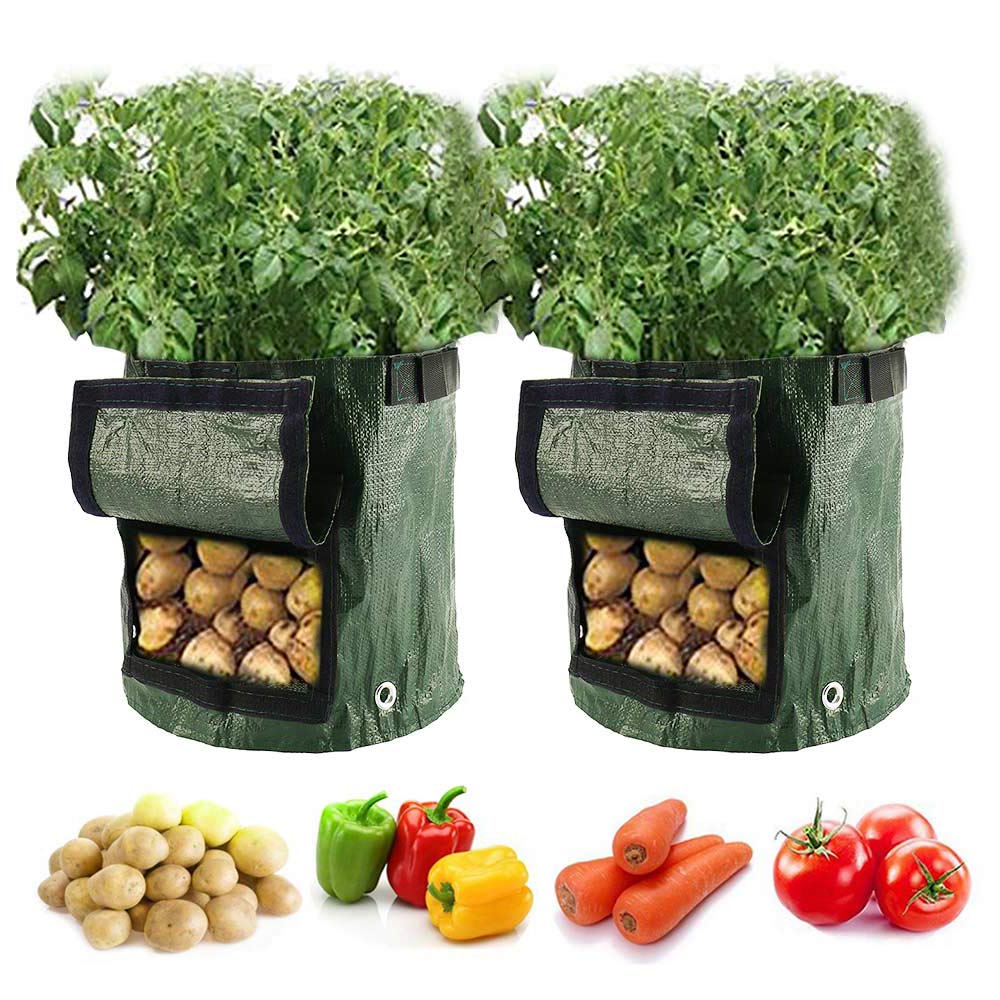 Guijzsltrg 2 Pack 10 Gallons Potato Grow Bags Garden Plant Bags With Flap And Handles Durable Planting Sacks Outdoor Planters Bag For Potatoes, Carrots, Tomatoes, Cucumbers And Other Vegetables (2 Pack)
