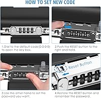 Vista 6 de AMIR Caja de seguridad portátil, caja de seguridad combinada con código, impermeable, antirrobo, pequeñas cajas con cerradura para playa, con cadena