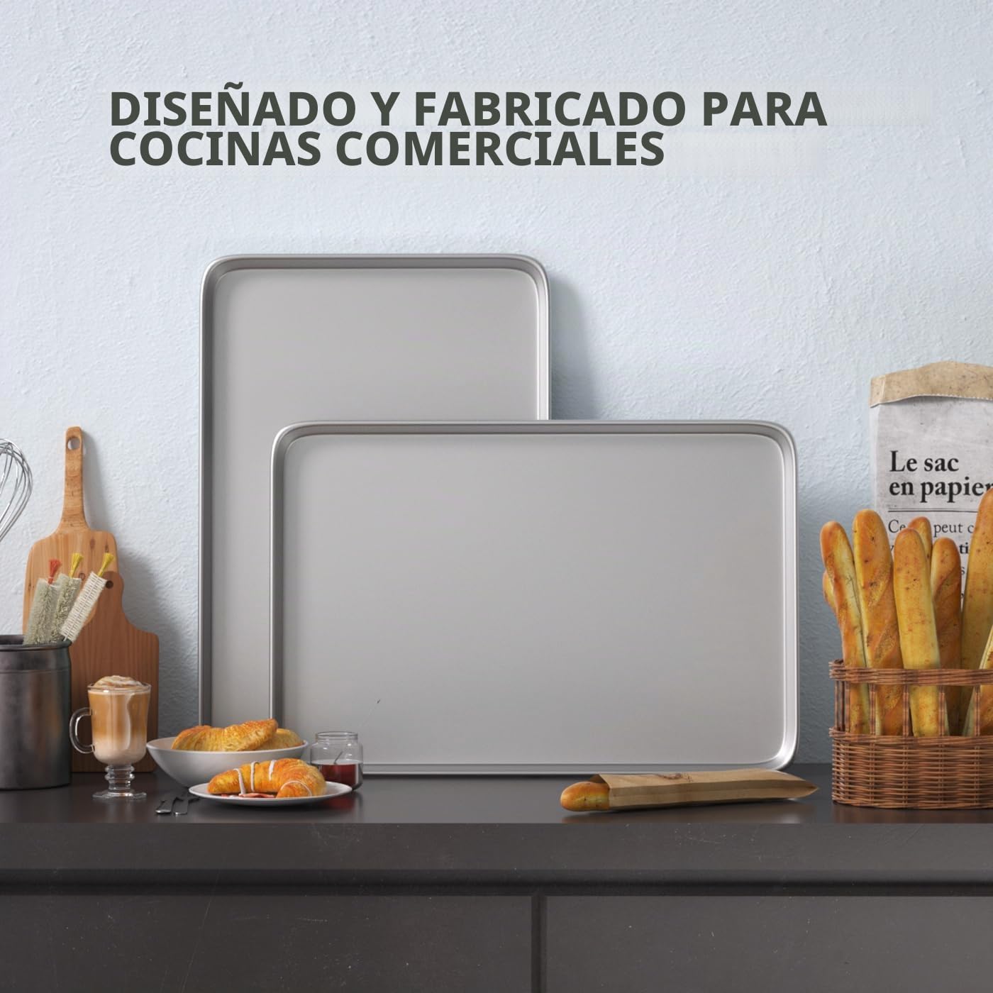 CROSSON Bandeja para Hornear Rectangular 60 x 40 x 3 cm,Bandeja Hornear Profesional en Acero Inoxidable Resistencia a Altas Temperaturas Bandejas para Hornear Gelatina