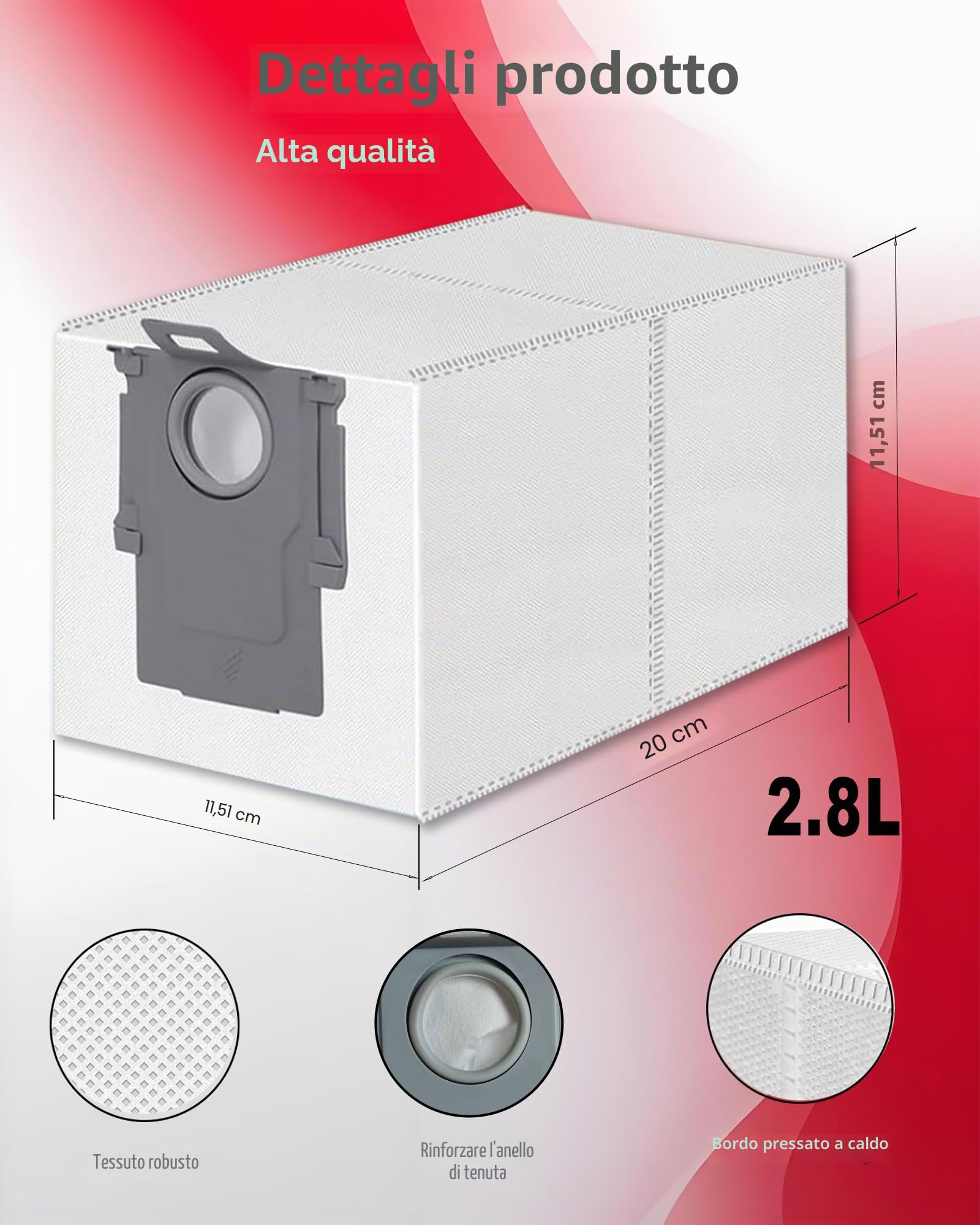 Confezione da 20 sacchetti monouso di ricambio per aspirapolvere Roborock Saros Z70/10/10R, S8 Max/MaxV Ultra, Q revo, Qrevo S5V/S/Plus/Pro/Master/Slim/MaxV/Curv/Edge e QV