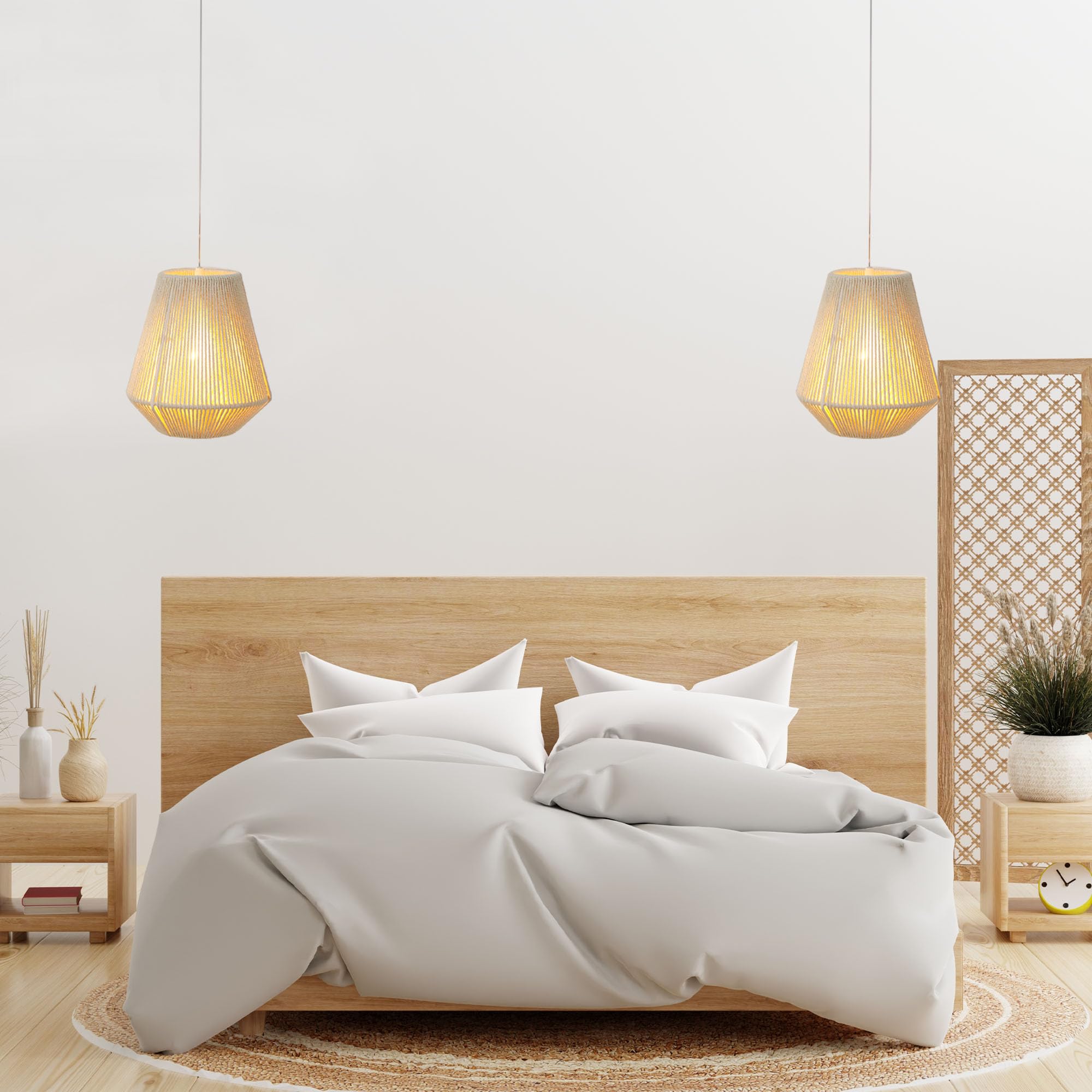 JHY DESIGN Set von 2 Batteriebetriebene Hängelampe 20,5 cm Hoch Geflochtenes Baumwollseil Dekorative Pendelleuchte Hanfseil-Rattan-Beleuchtungskörper mit 6-Stunden-Timer für Innen Außenbereich
