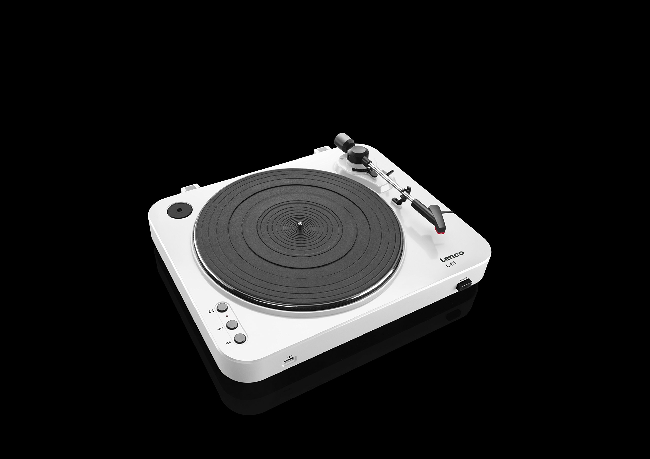 LENCO L-85 Giradischi con Registrazione Diretta su USB Key, Trazione cinghia, Semiautomatico, Testina magnetica, Bianco Laccato