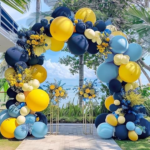 Captank Blue and Yellow Balloons Navy Blue Balloon Garland Royal Blue Yellow Balloon Arch Kit For Lemon School Party Decorations Cover