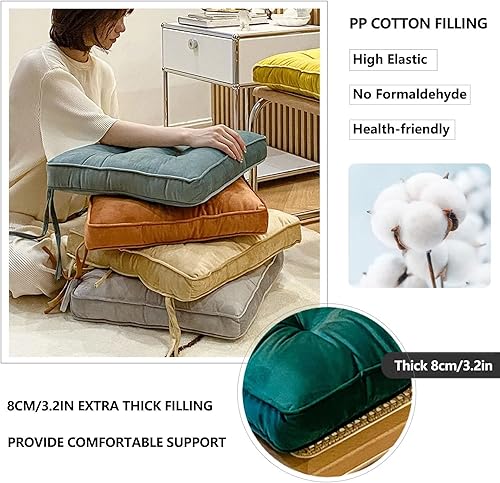 Miniatura 3 de Juego de 6 cojines cuadrados para sillas de comedor de 16 x 16 pulgadas, juego de 6 cojines para sillas de cocina con lazos, almohadillas de asiento