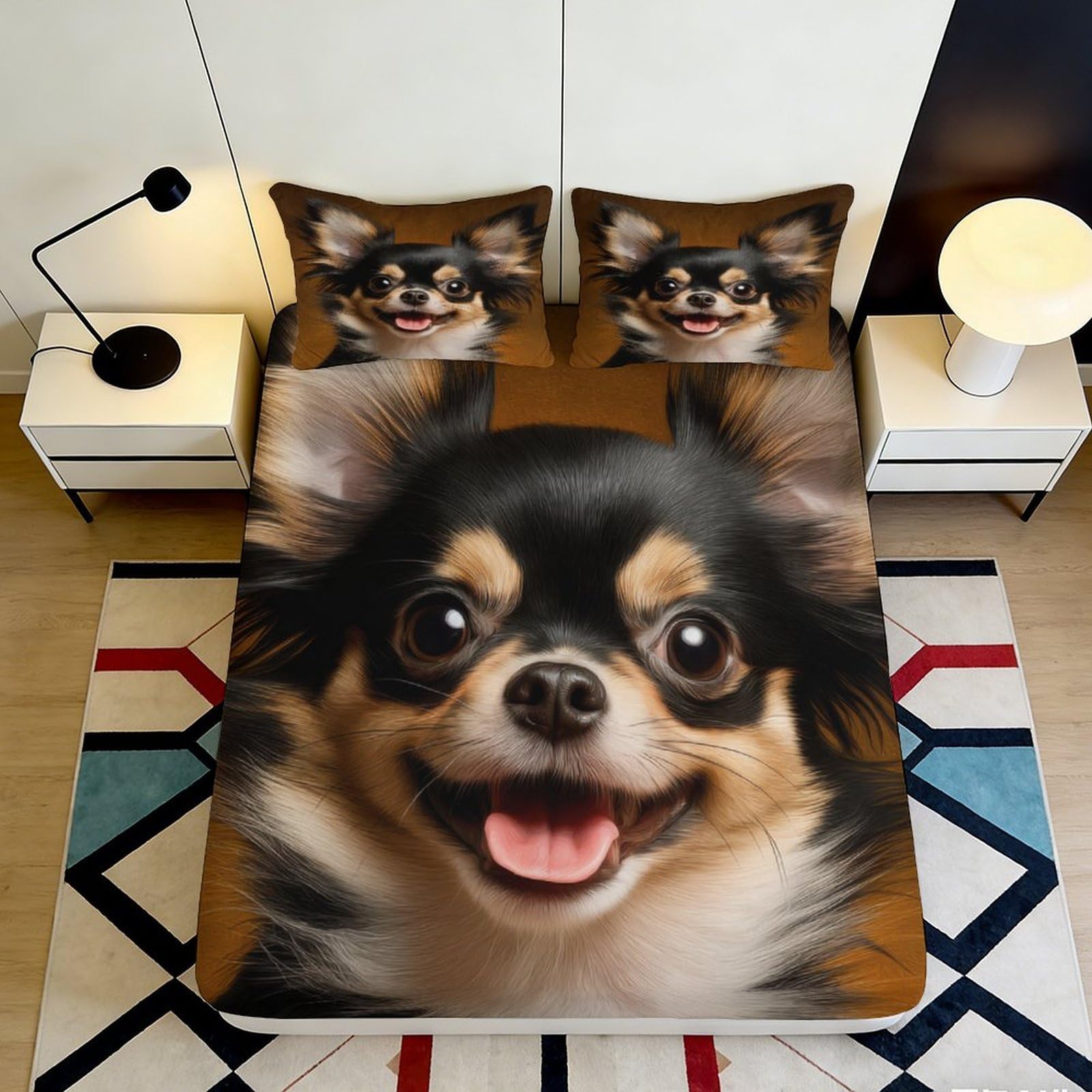 3D Printed Chihuahua Dog Fitted Sheet Microfiber Soft Anti-Slip Bed Sheet for Bedroom Dorm Decor Machine Washable 90x200x25cm