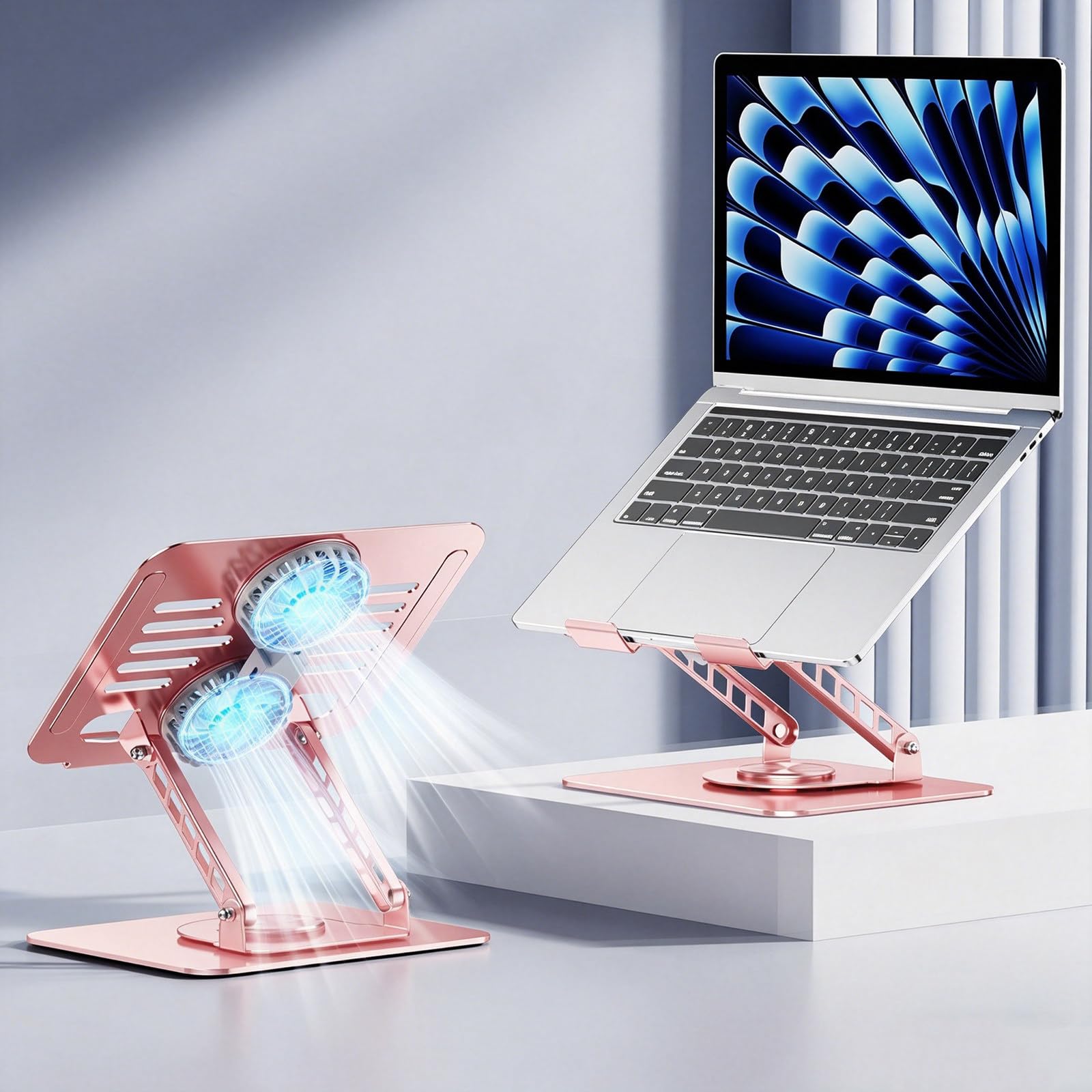 Podstawka Pod Laptopa Z Wentylatorem Chłodzącym,Podstawka Chłodząca Pod Laptopa,Obrotowa Podstawa 360°,Metalowy Wspornik Z Podwójnym Słupkiem,Nośność 10Kg,Do 17,3 Cala,Do Biura I Domu C