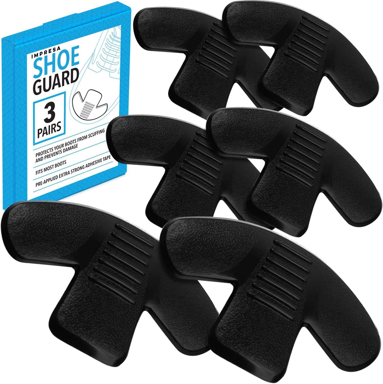 Boot Toe Protectors - Peel & Stick Application & Boot Toe Guards - Durable Cover & Shoe Guard - Non-Conductive Design - Pack of 6, Black, Solid, One Size Fits Most