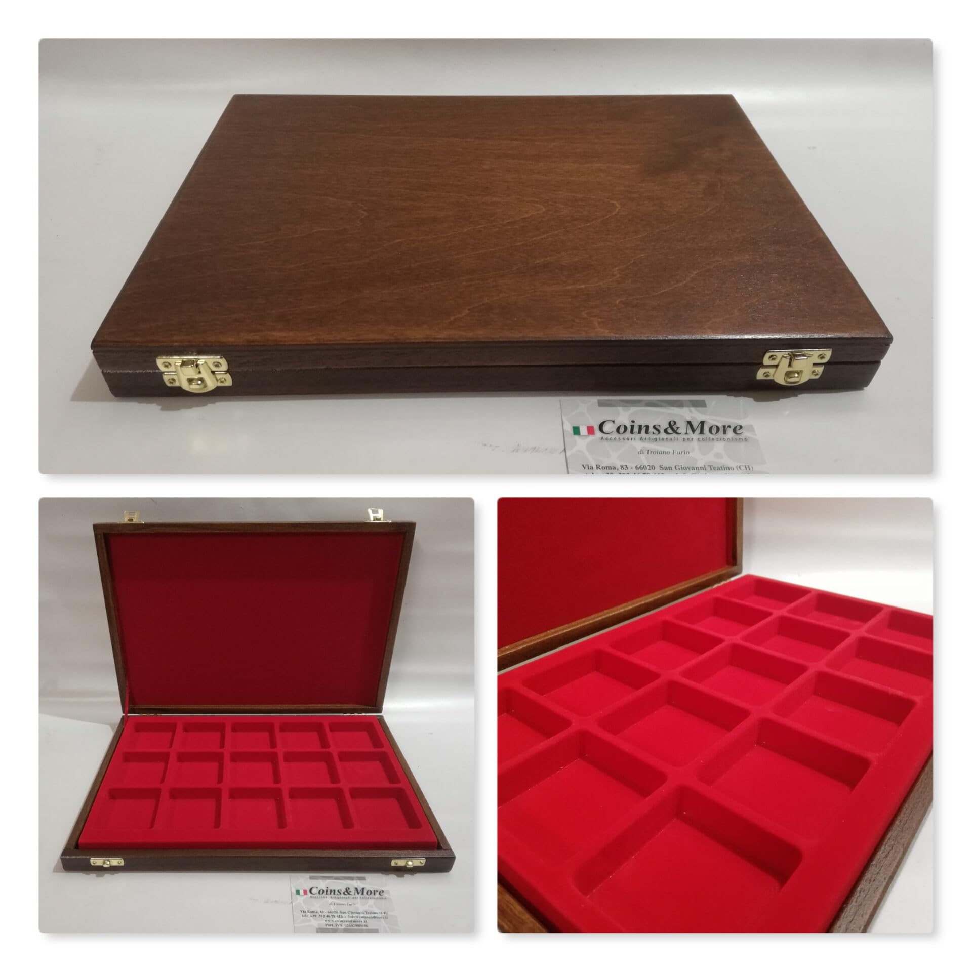 Coins&More Cofanetto in legno per orologi da taschino, gemme, fossili e minerali – fatto a mano, interni morbidi, certificato