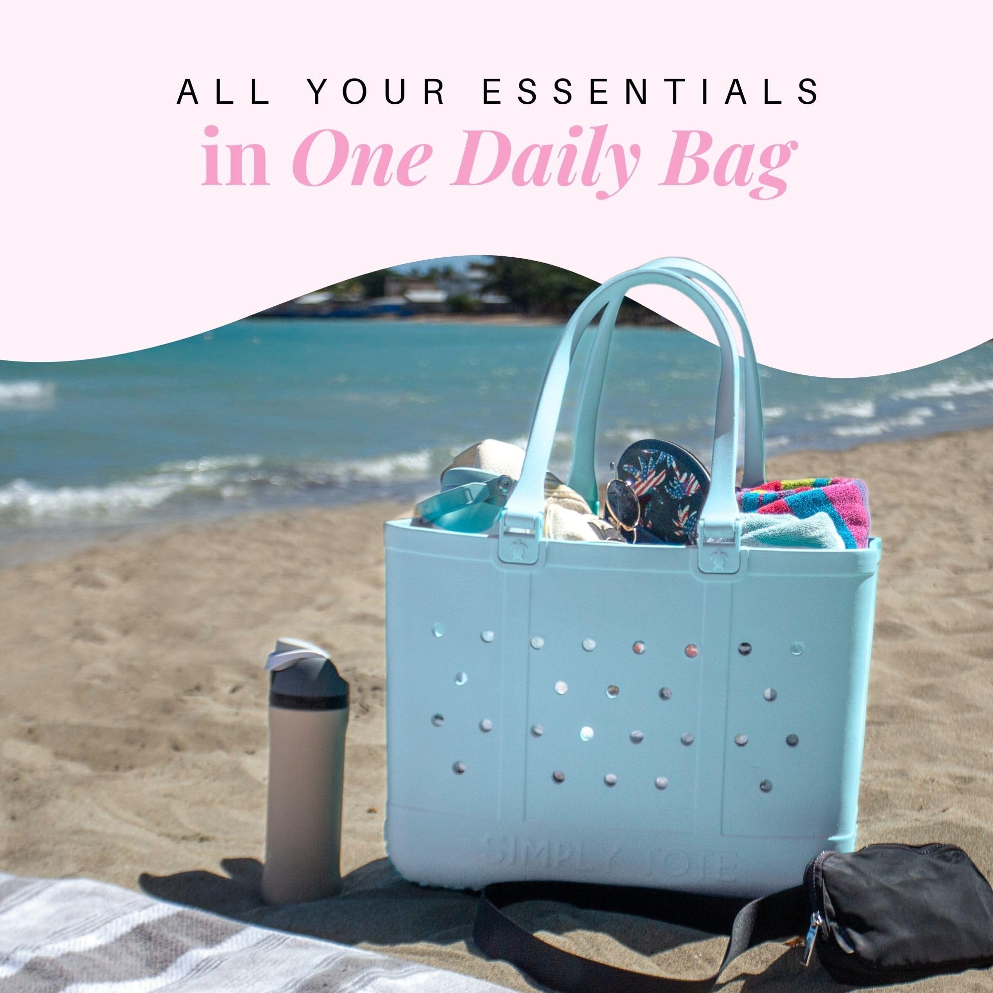 Simply Southern Large Simply Tote Bag - All Waterproof Sandproof Beach Utility - Everyday Tote (Sky)